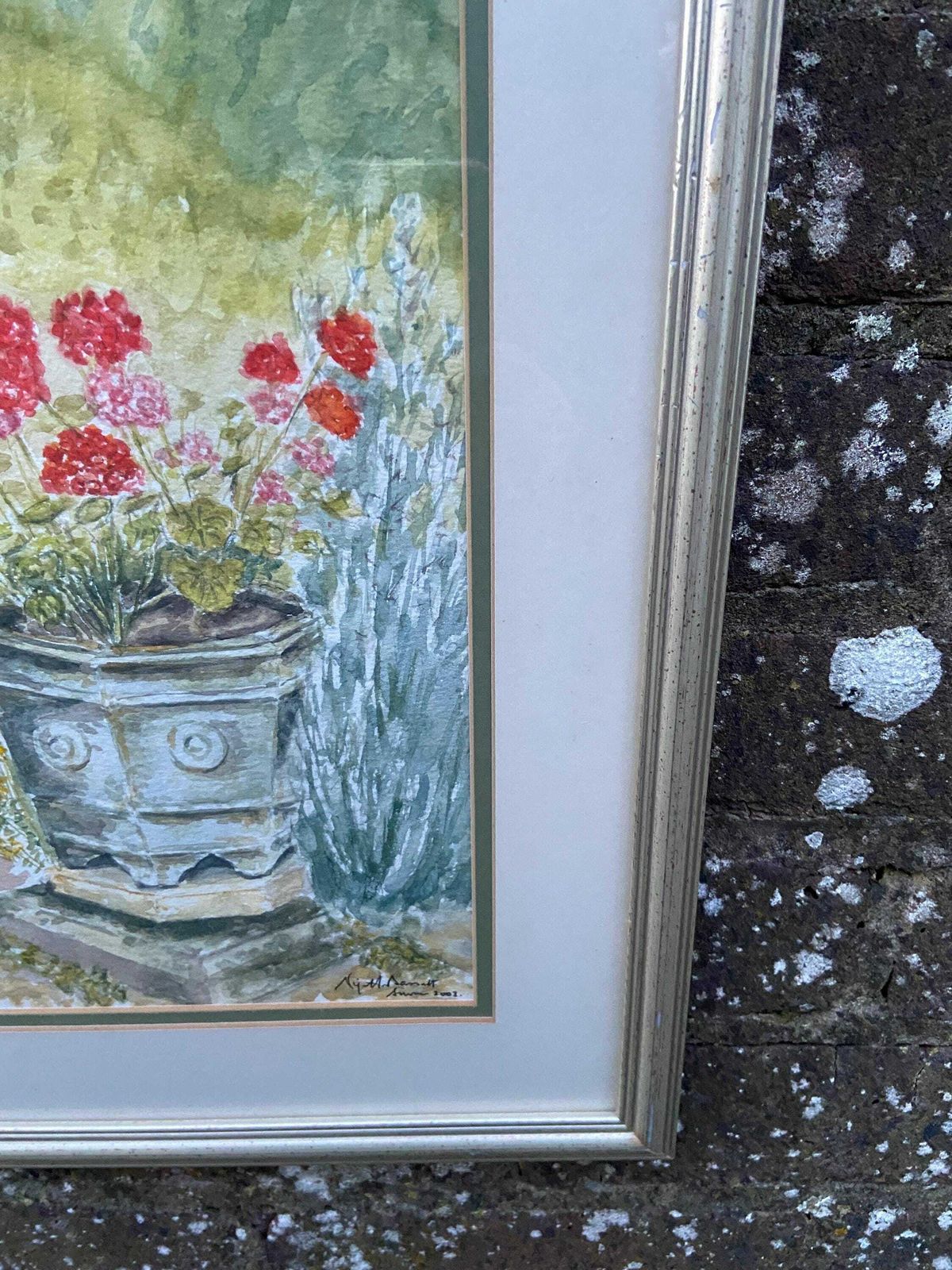 photo furniture Geraniums In Urn An Original Watercolour By Nigel Fox Bassett 2003; Professionally Mounted And Framed.