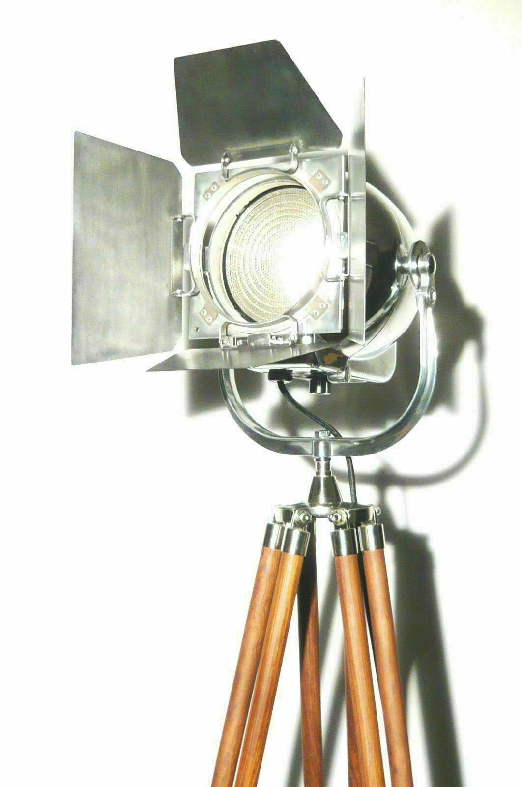 Vintage British Strand Patt 123 Industrial Theatre Spot Lamp Art Deco Film Floor Light Wood Movie Lantern Tripod 50's Cinema Mid Century Eames
