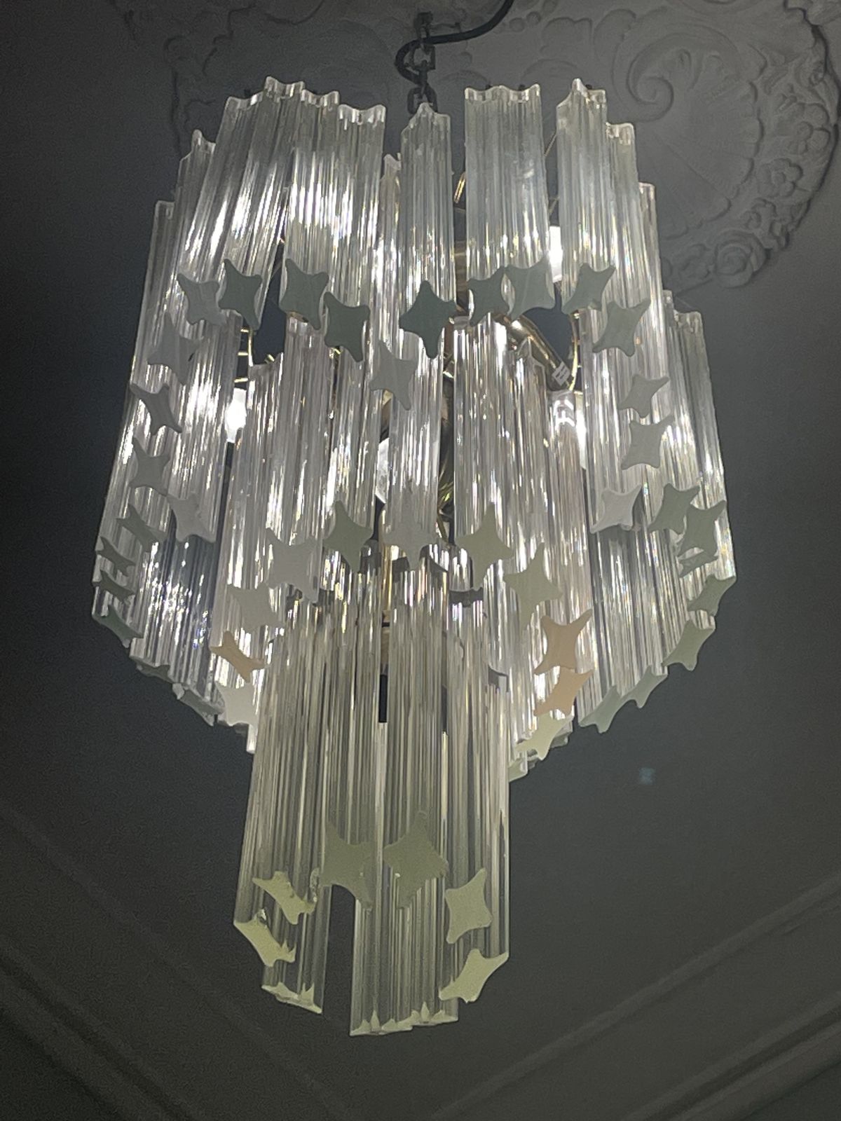 Murano Glass Quadriedri Tiered Chandelier 1970’s photo for sale