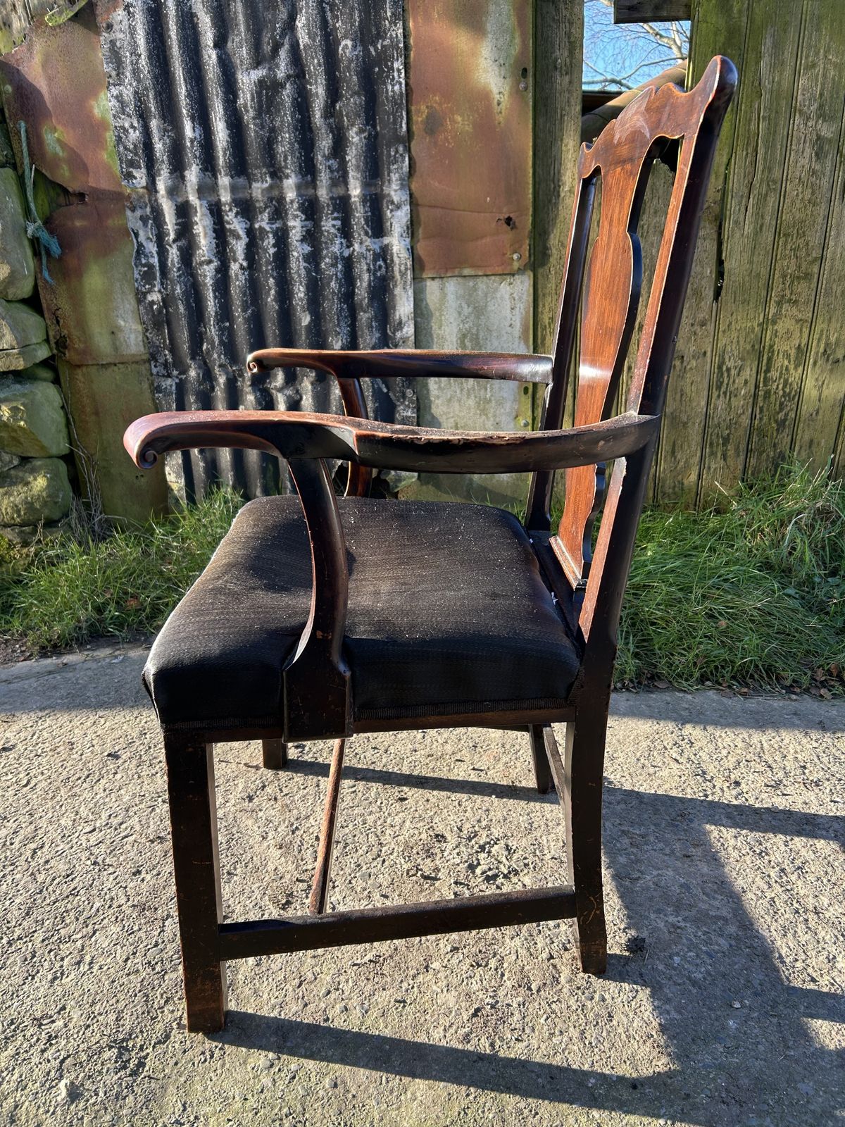 Georgian Mahogany Large Proportion Open Arm Desk Chair photo vintage