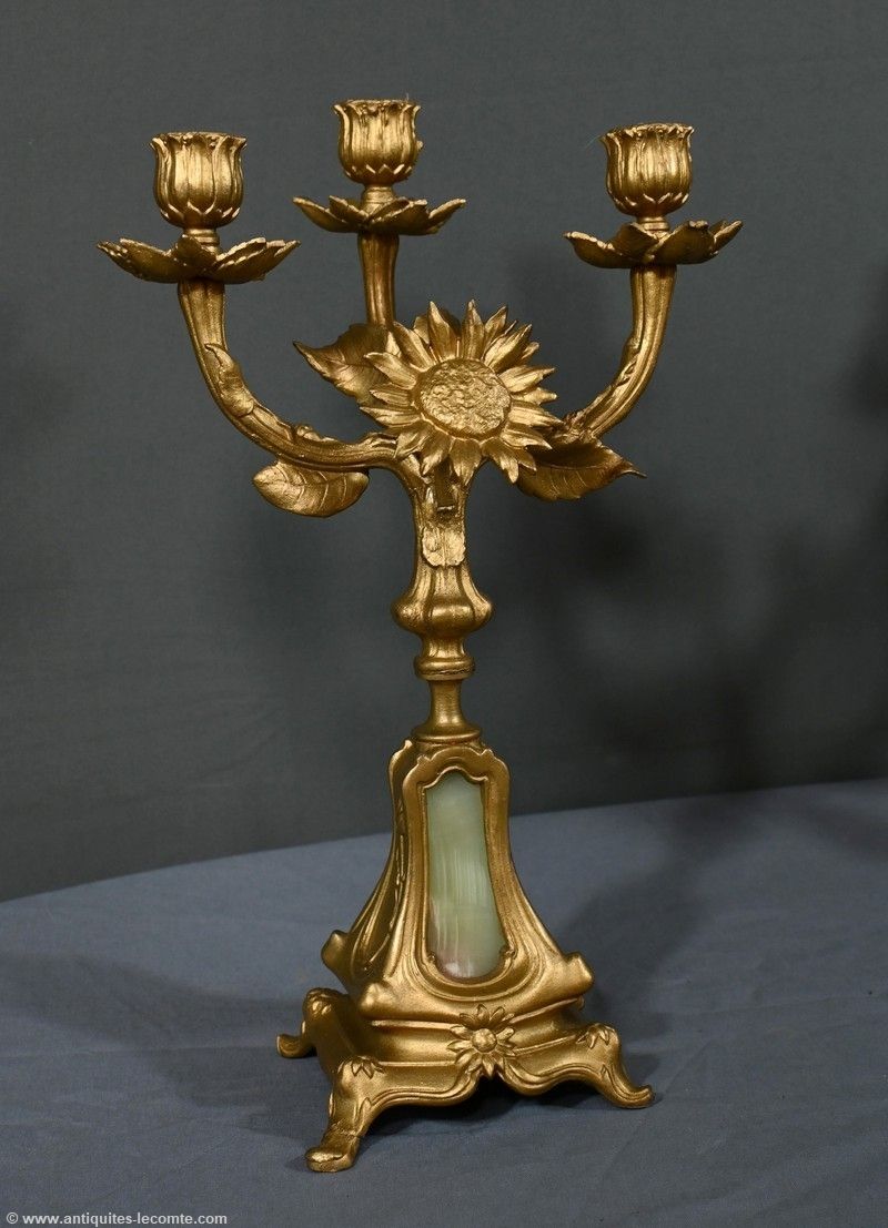 Pair Of Candelabra In Golden Regulate And Onyx – 1940 photo 460.0