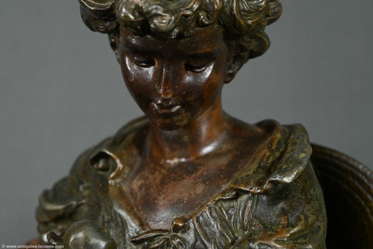 photo furniture Regulate And Marble Clock, Titled “Gardener”, Signed A. Moreau – Late 19th Century