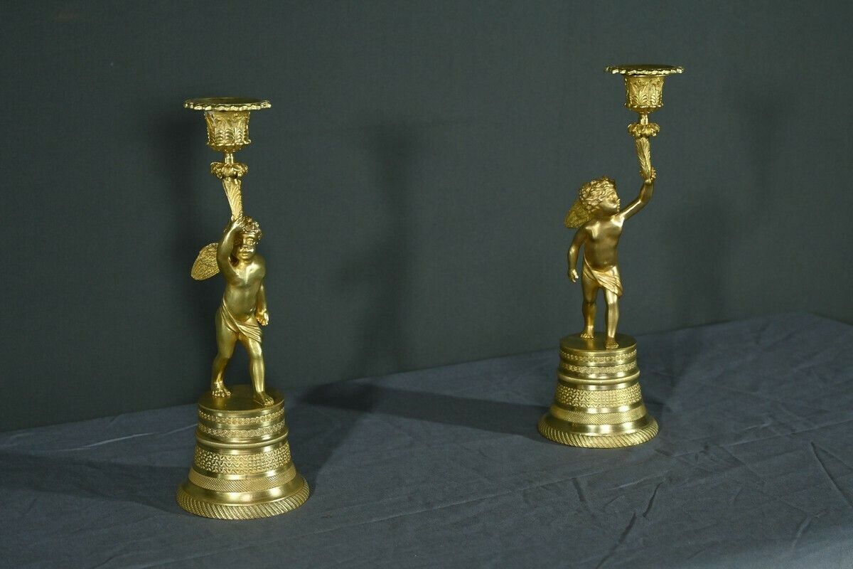 Pair Of Gilt Bronze Candlesticks – Mid 19th Century photo furniture