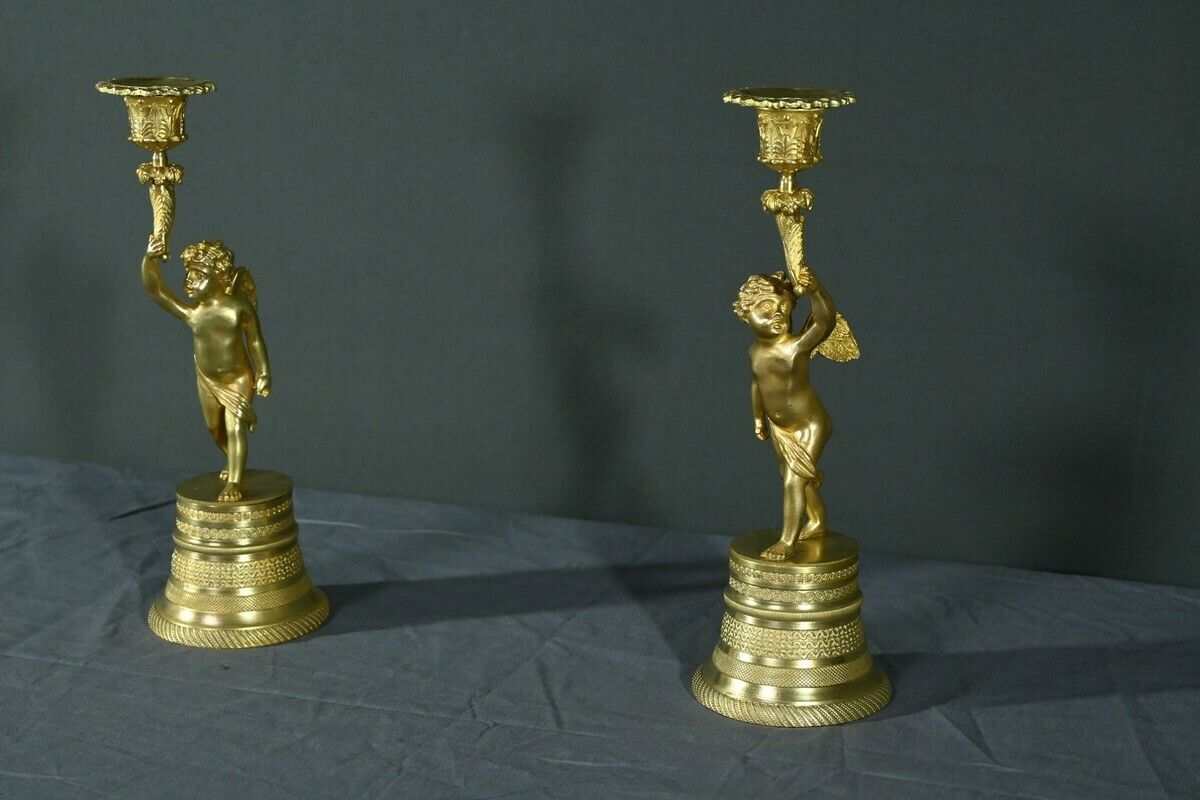 Pair Of Gilt Bronze Candlesticks – Mid 19th Century photo for sale