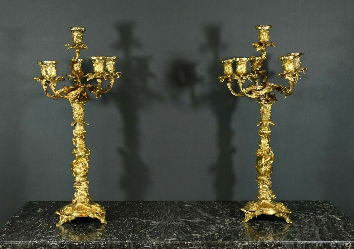 Bronze Candelabra After Ja.Meissonnier, Rocaille Style, Napoleon III Period – Mid 19th Century