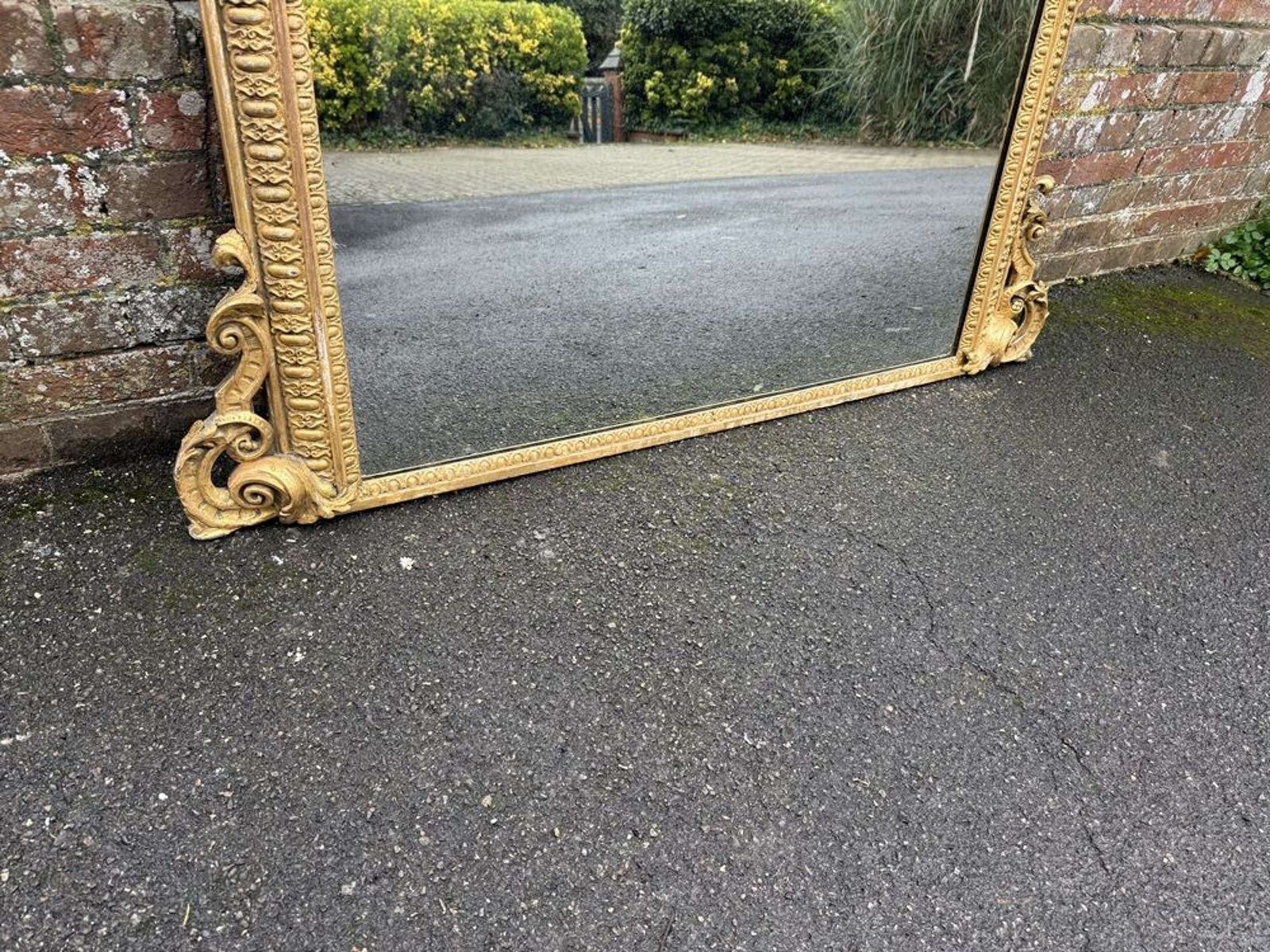 An Exceptional Unusual Large Antique Gilt Overmantle Mirror photo Home Decor
