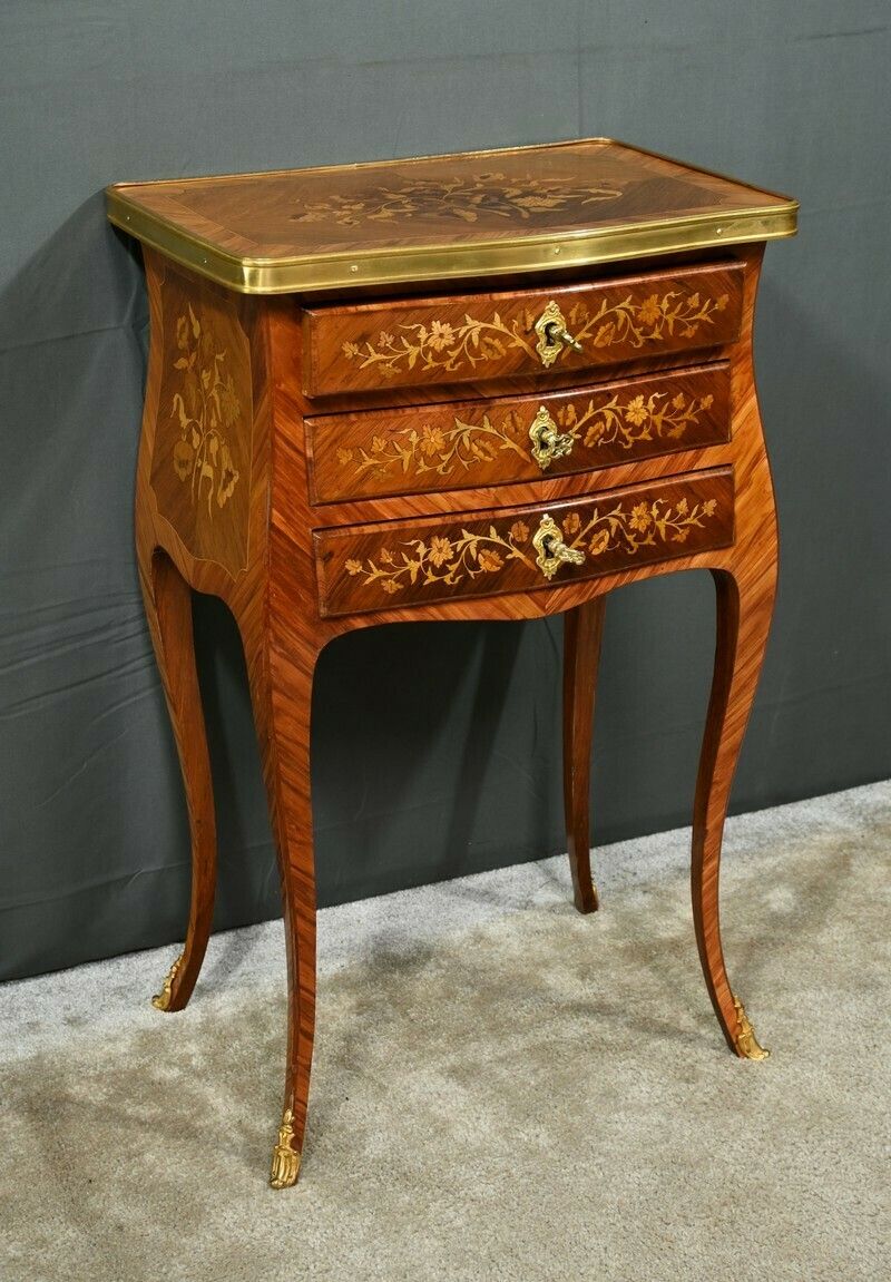 Bedside Table In Rosewood And Palisander, Louis XV Style – Late 19th Century photo furniture
