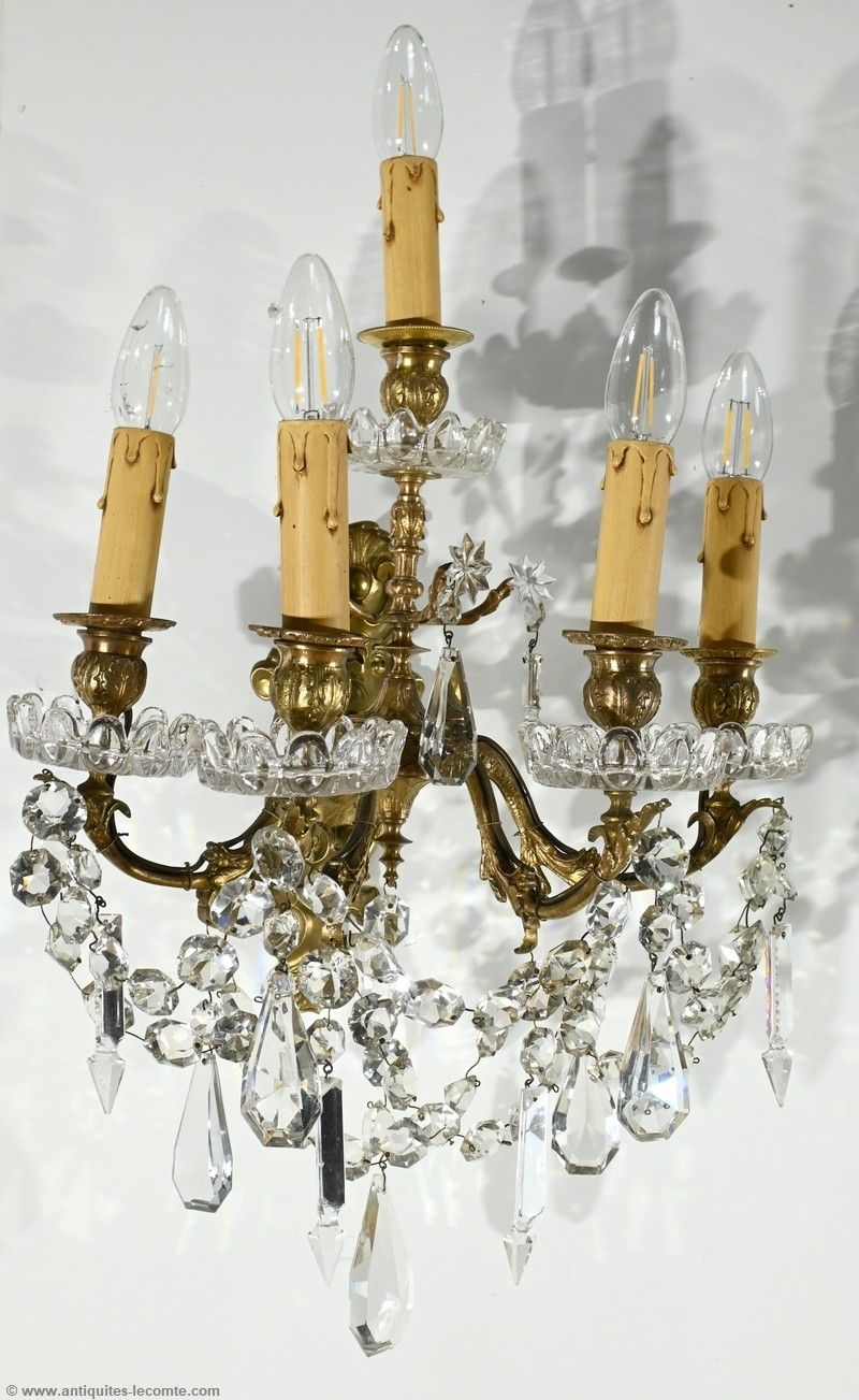 Bronze And Crystal Tassel Wall Lights, Louis XV Style – Late 19th Century photo for sale