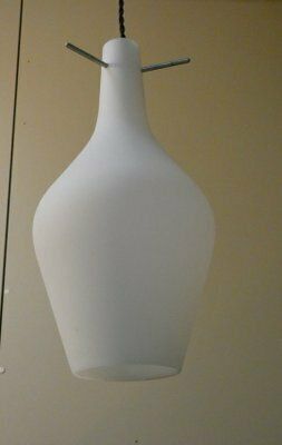 Mid Century Pendant Lamp In Opaline Glass And Iron, Italy, 1950s