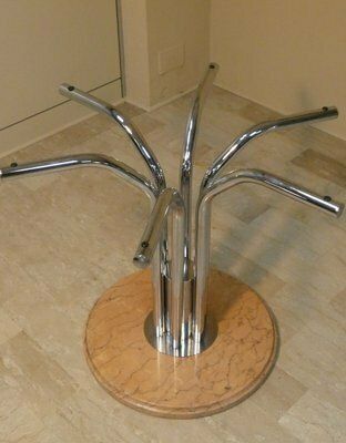 Chromed Steel Dining Table With Marble Base And Tempered Glass Top Attributed To Giotto Stoppino, Italy, 1970s photo Furniture