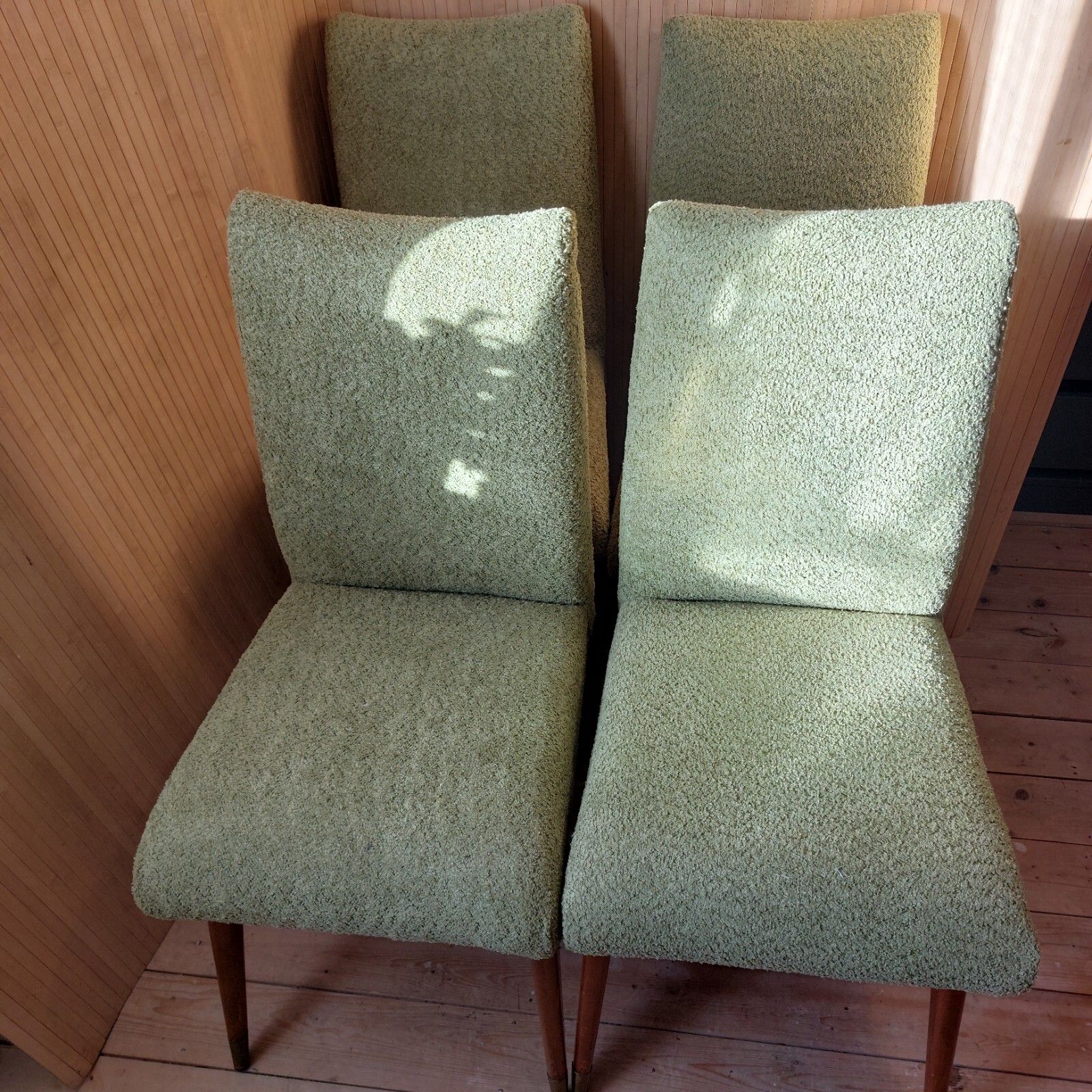 Fab Set Of 4 Vintage Mid Century Maple & Co Dining Chairs G W Evans Lime Boucle photo 695.0