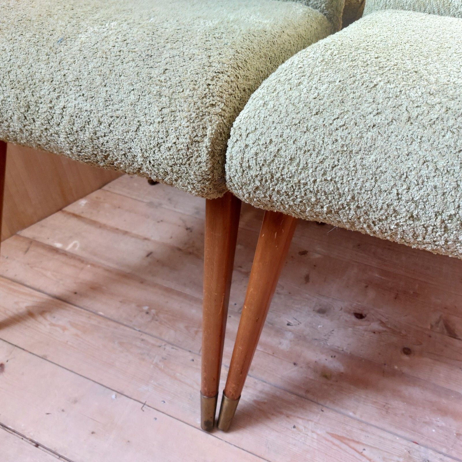 Fab Set Of 4 Vintage Mid Century Maple & Co Dining Chairs G W Evans Lime Boucle photo buy