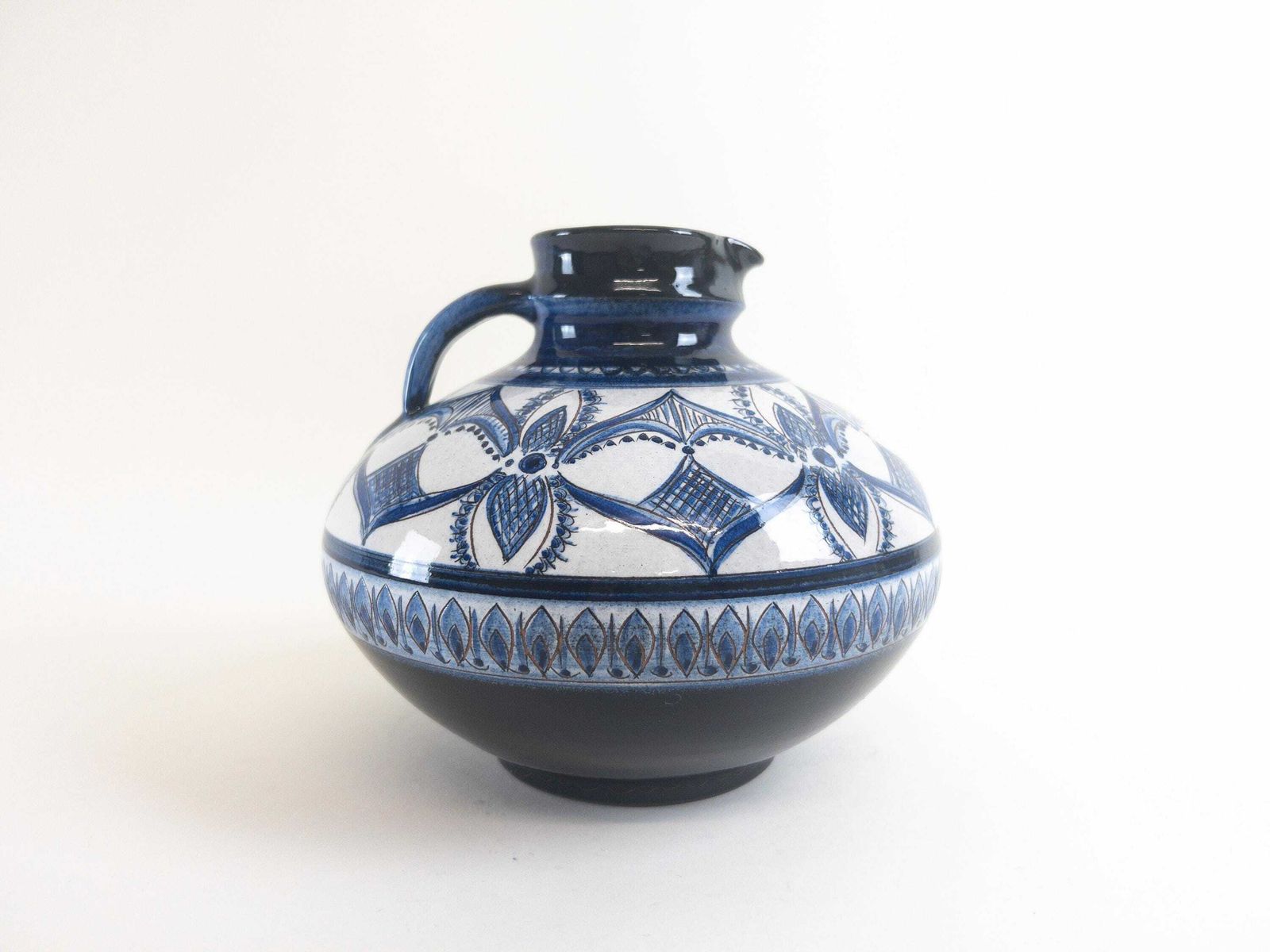 Gebrüder Haas Vase Jug   Handmade Botanical Decor Blue And White Vase   Made In Lichtenstein photo vinterior