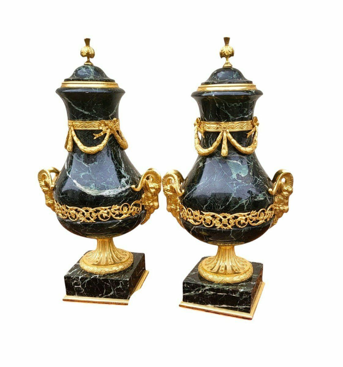 Pair Of Marble And Bronze Cassolettes, 19th Century