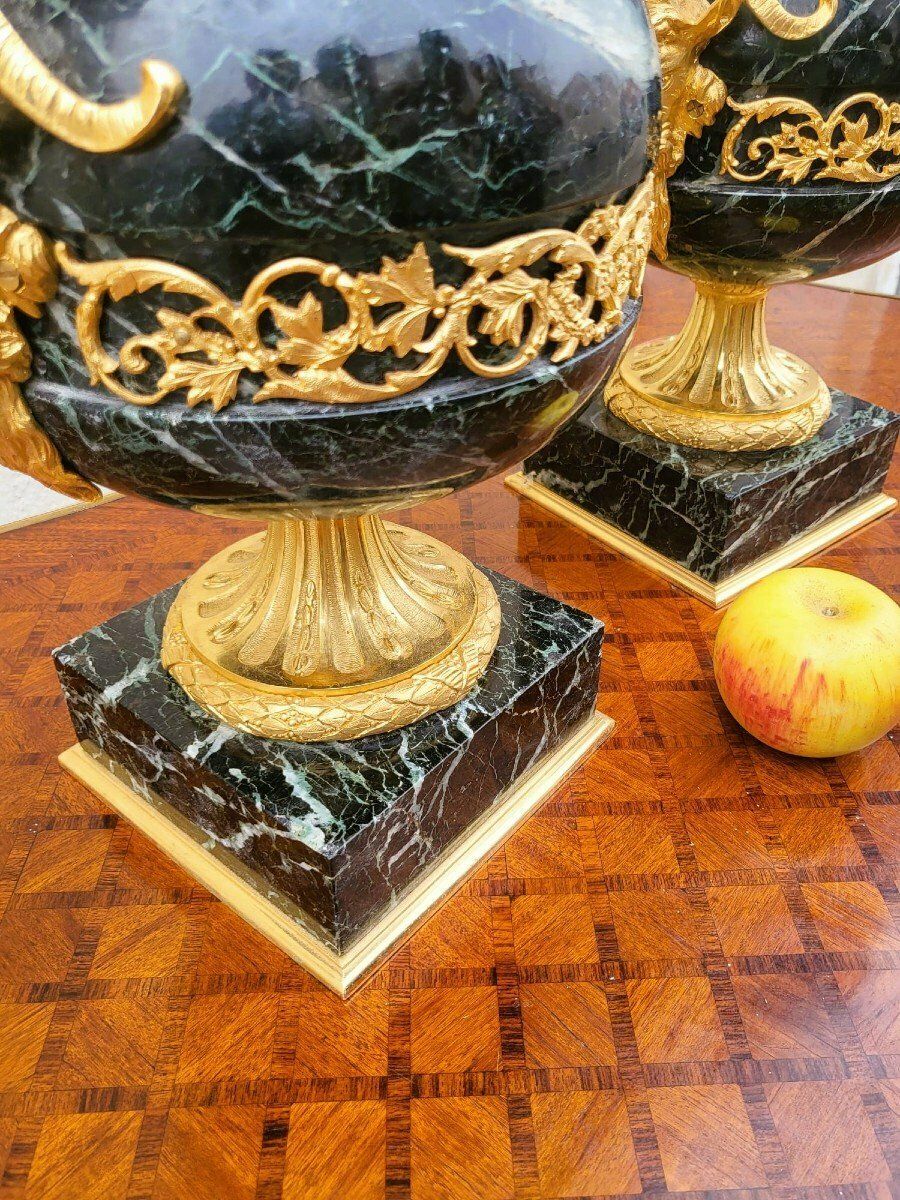 photo for sale Pair Of Marble And Bronze Cassolettes, 19th Century