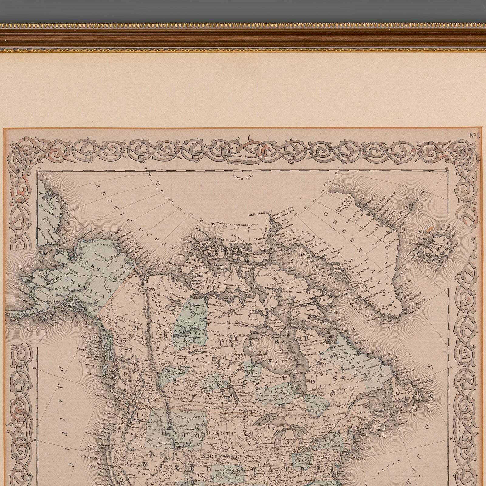 Antique North America Map, USA, Canada, Mexico, Cartography, Colton, Victorian photo 595.0