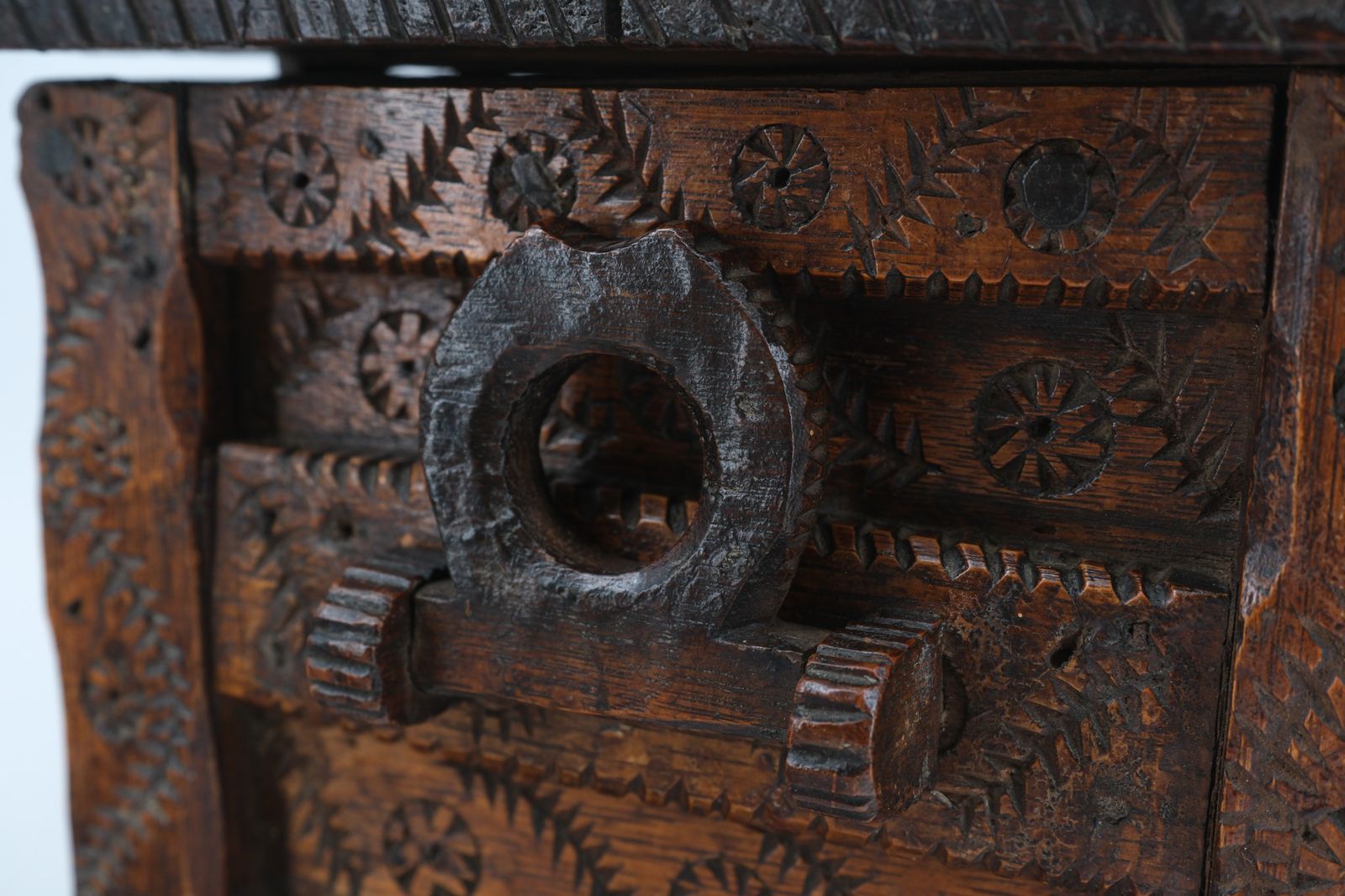 595.0 19th Century Scandinavian Folk Art Carved Oak Table Top Chest photo
