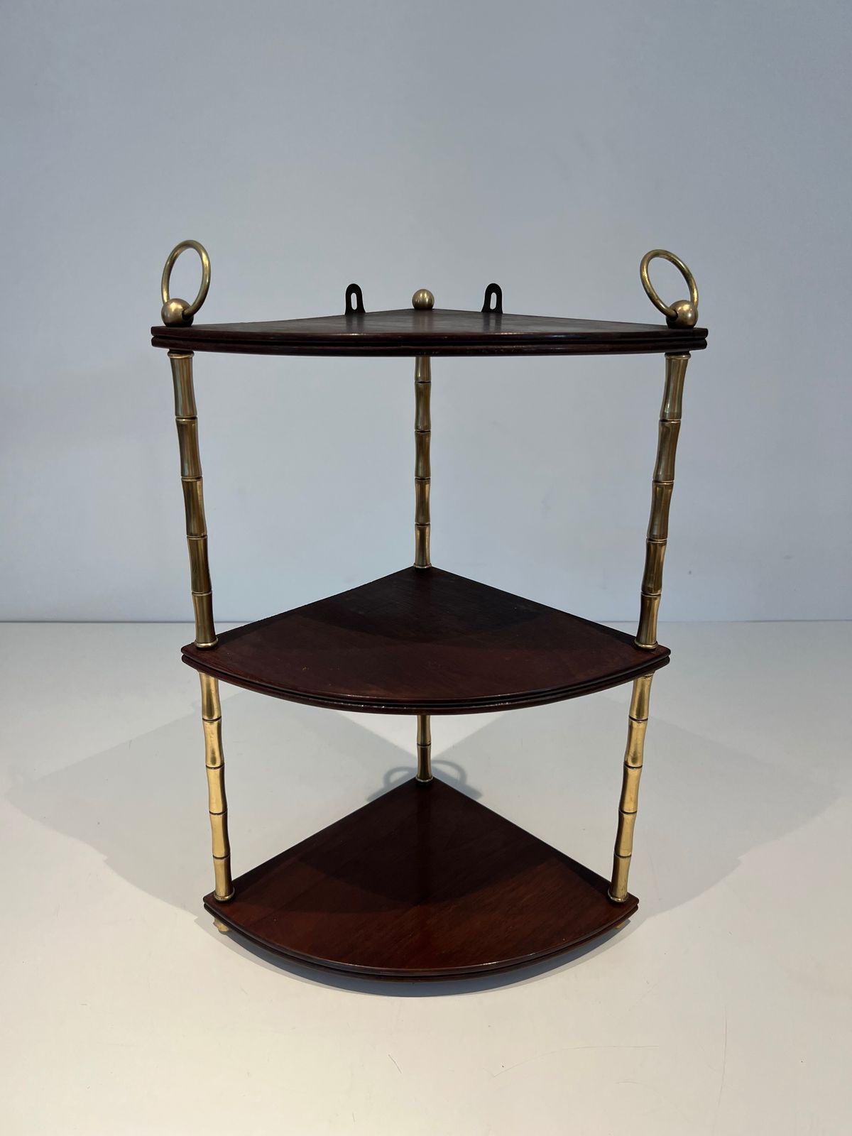 Furniture Corner Shelf In Faux Bamboo And Mahogany Brass In The Style Of Maison Baguès photo