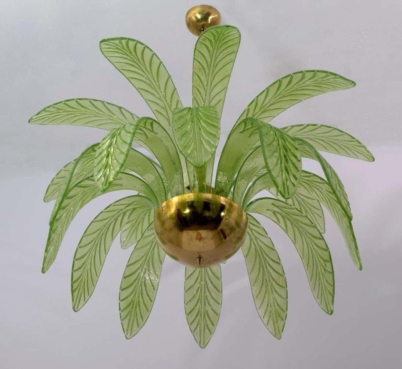 Modern Palm Leaves Chandelier Murano Glass And Brass, 1970s photo vinterior