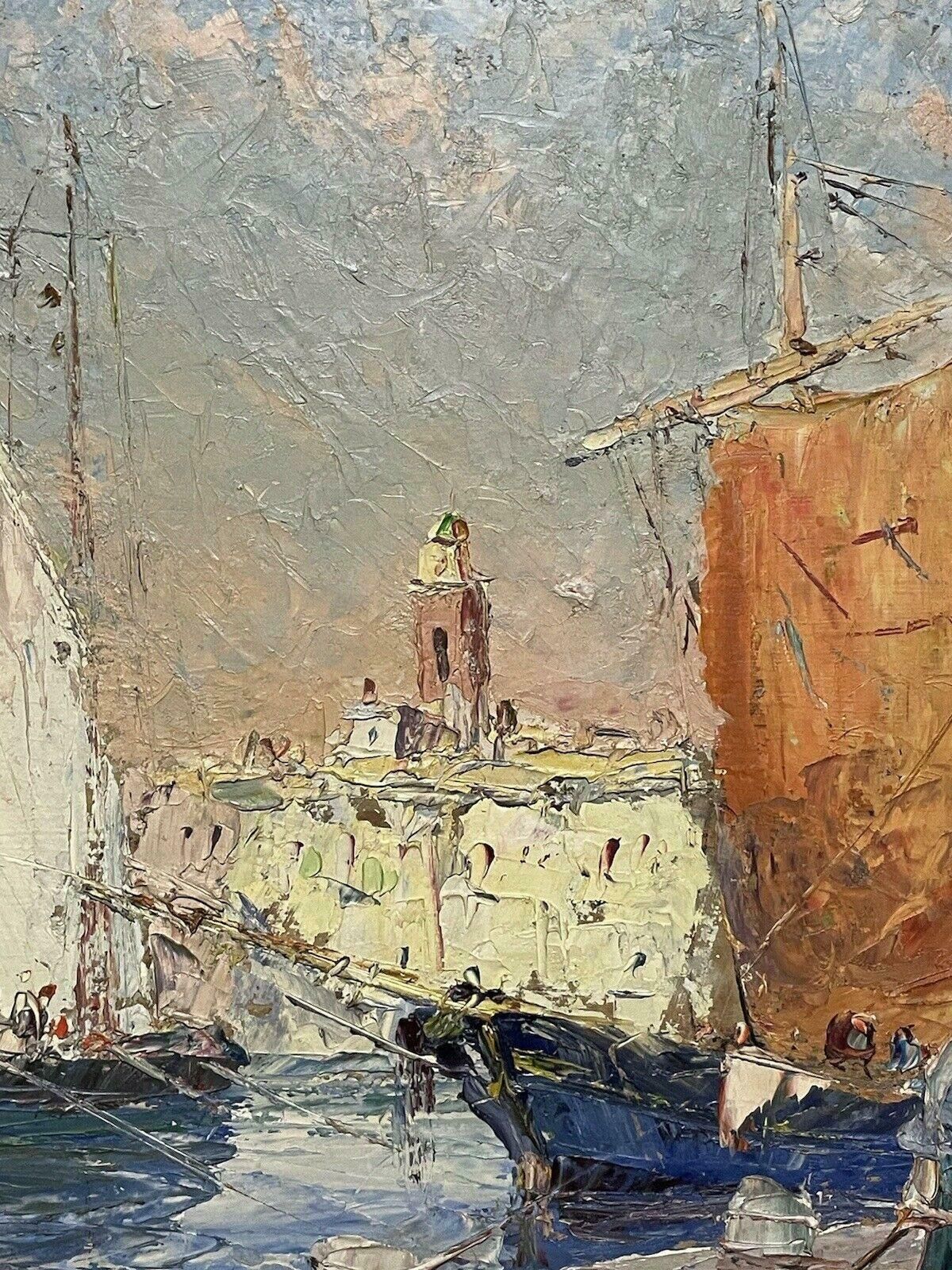Unknownmid 20th Century French Post Impressionist Oil   St. Tropez Harbour Old Townmid Century photo Art