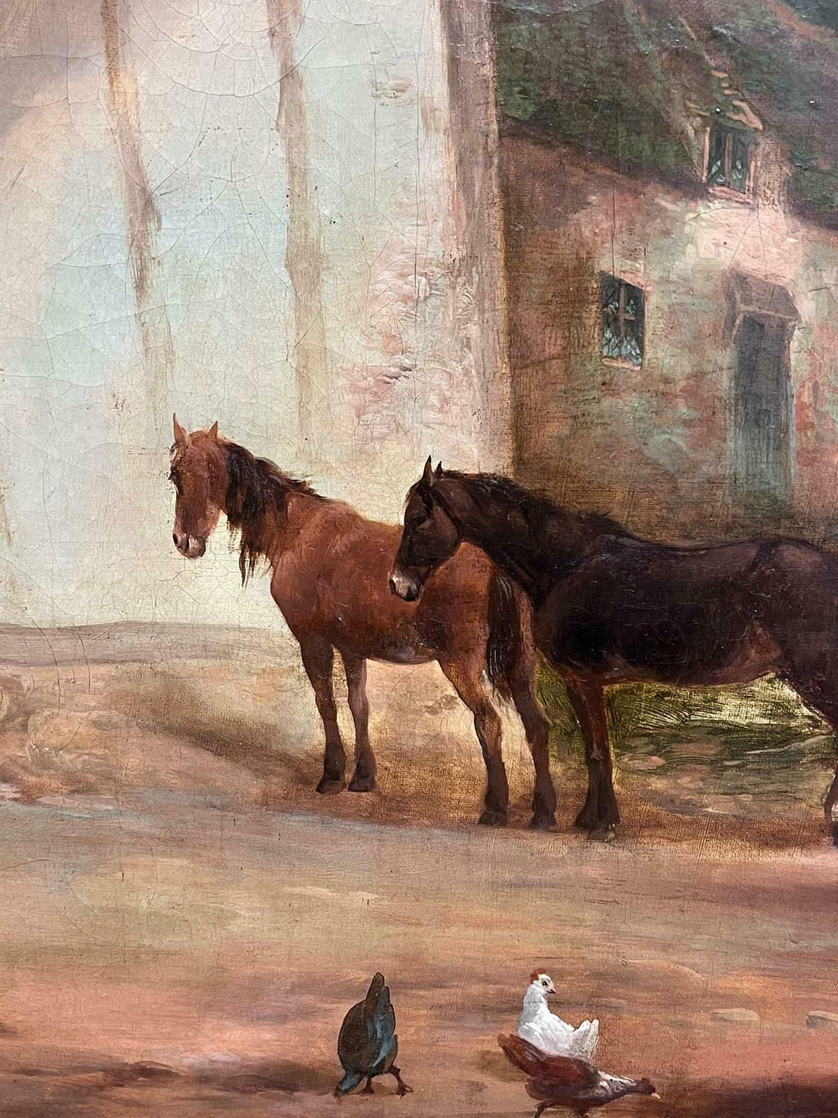 British Victorianhuge 1830's British Oil Painting On Canvas Farmyard Scene With Animals Landscape photo vinterior