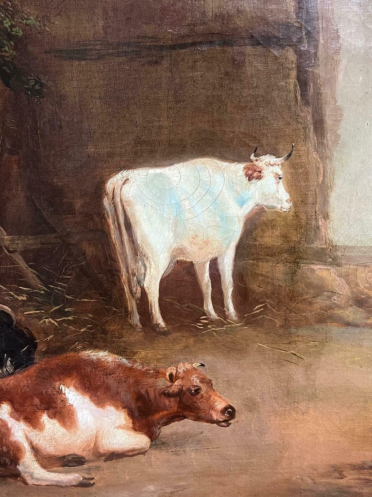 photo furniture British Victorianhuge 1830's British Oil Painting On Canvas Farmyard Scene With Animals Landscape