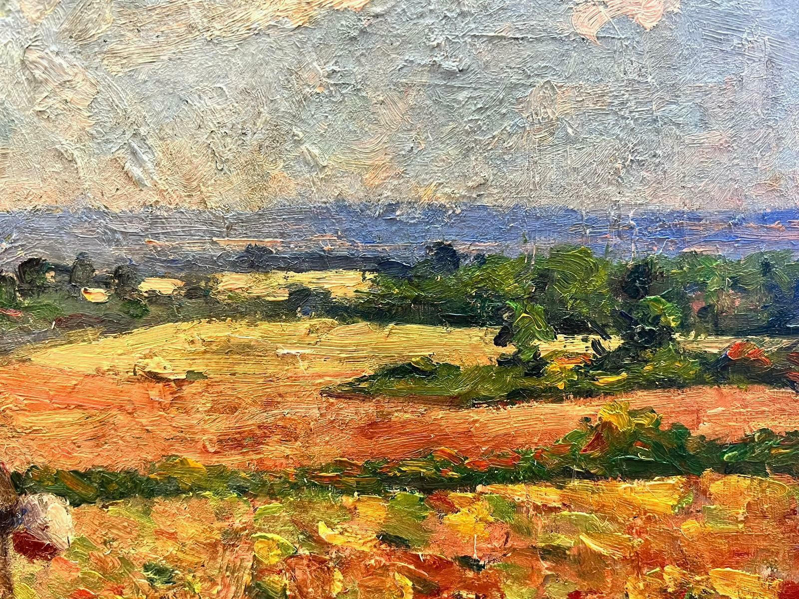 Suzanne Crochet1930's French Post Impressionist Oil Painting Lady Gleaning In Harvest Fieldsc. 1930's photo for sale