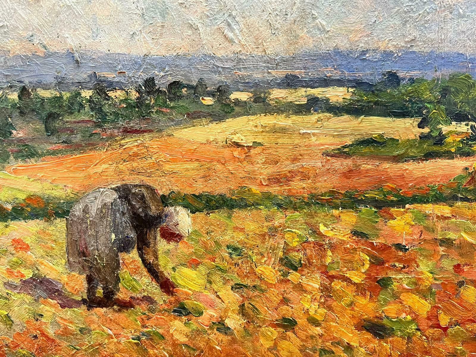 Suzanne Crochet1930's French Post Impressionist Oil Painting Lady Gleaning In Harvest Fieldsc. 1930's photo Art