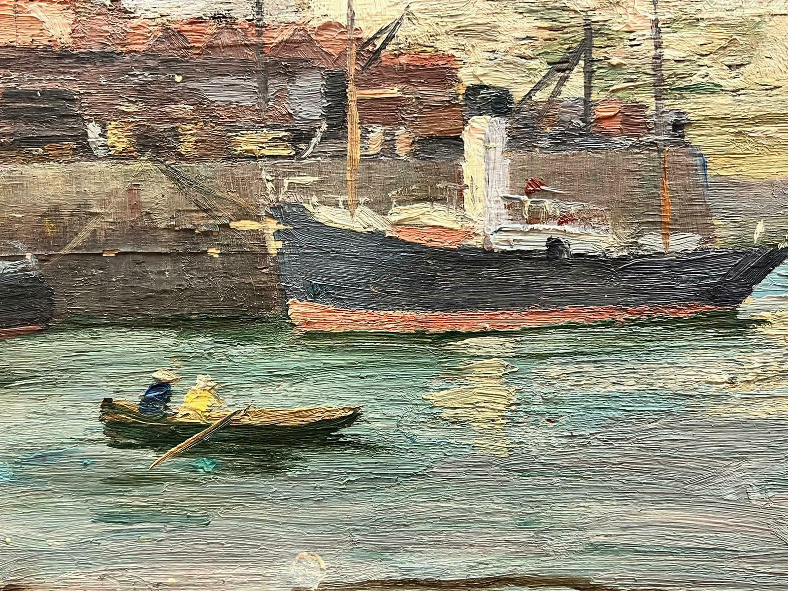 Suzanne Crochet1930's French Post Impressionist Oil Painting Boats In Harbourc. 1930's photo furniture