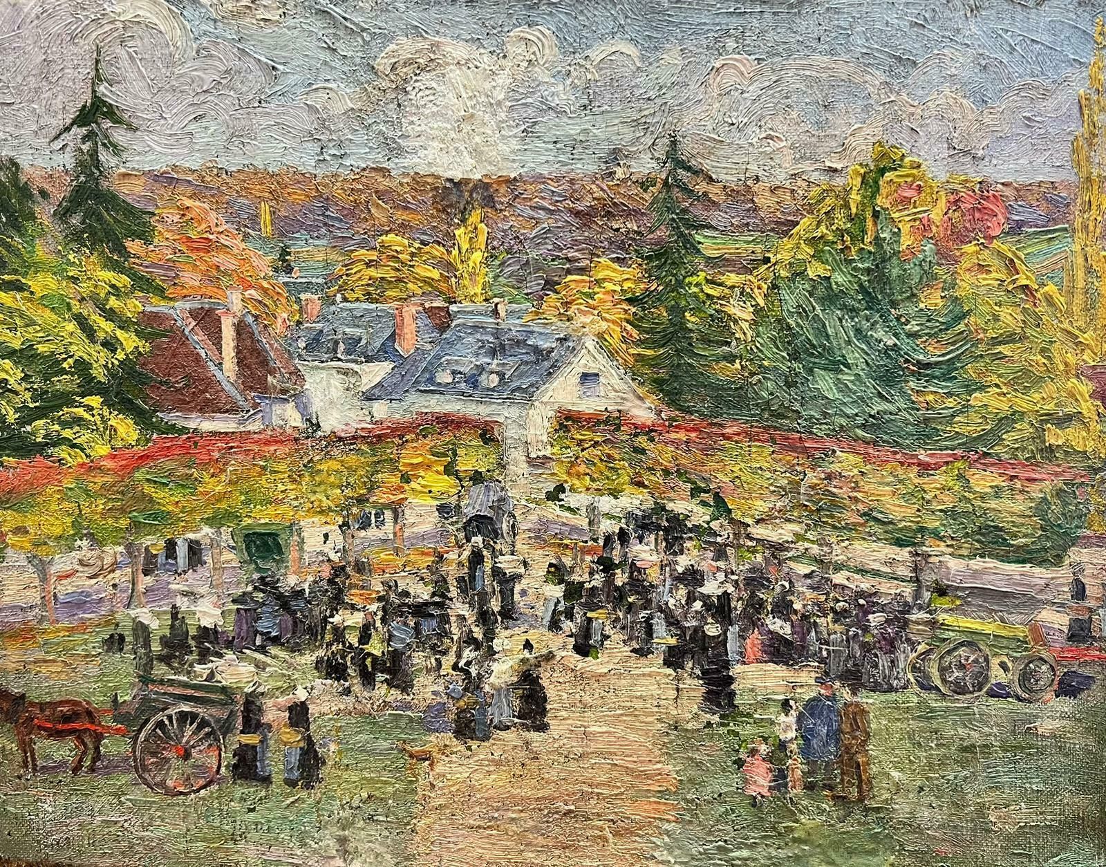 Suzanne Crochetvillage Fete Market Gathering 1930's French Post Impressionist Oil Paintingc. 1930's