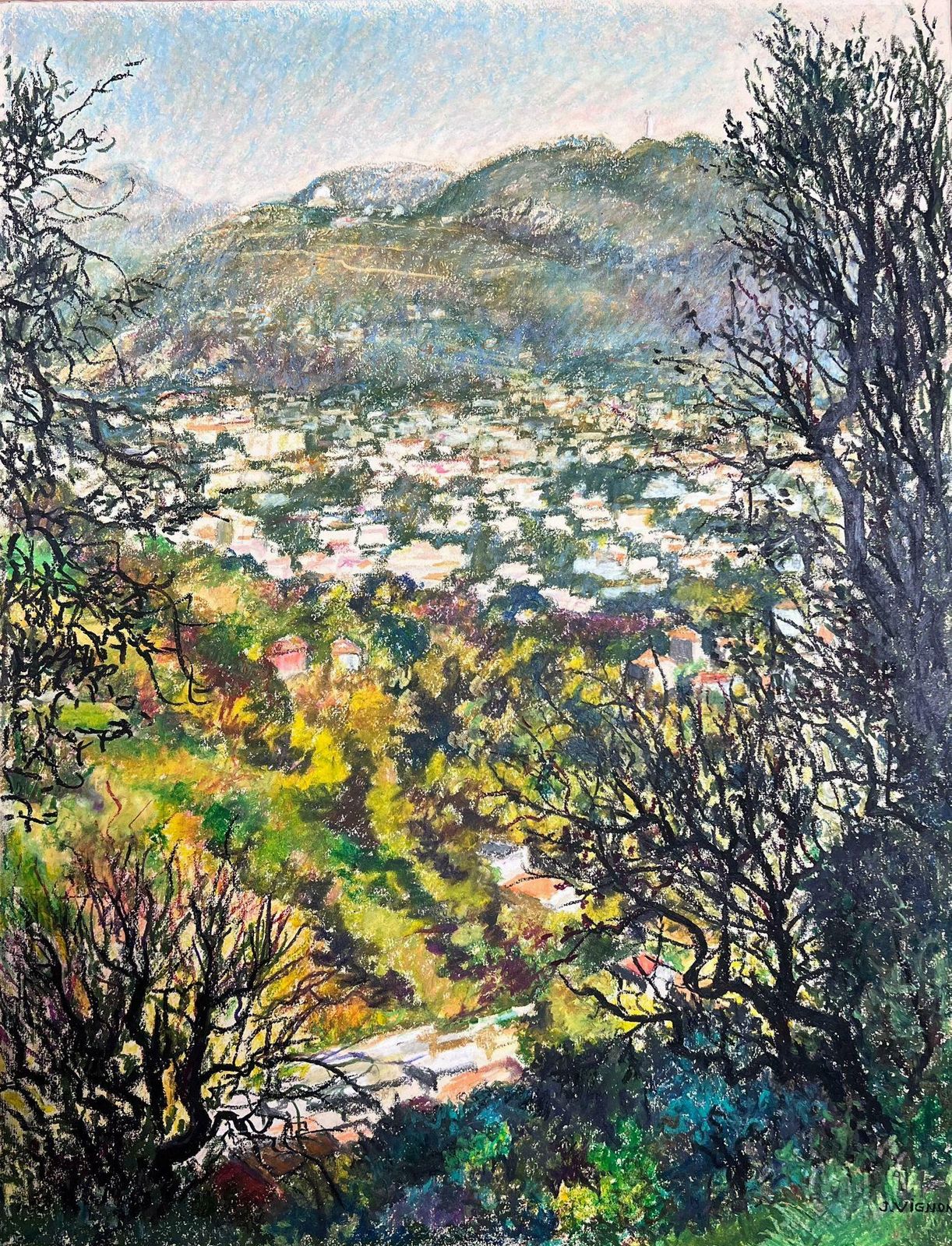 Josine Vignonlarge 20th French Impressionist Pastel Painting Provence Valley Village View1977