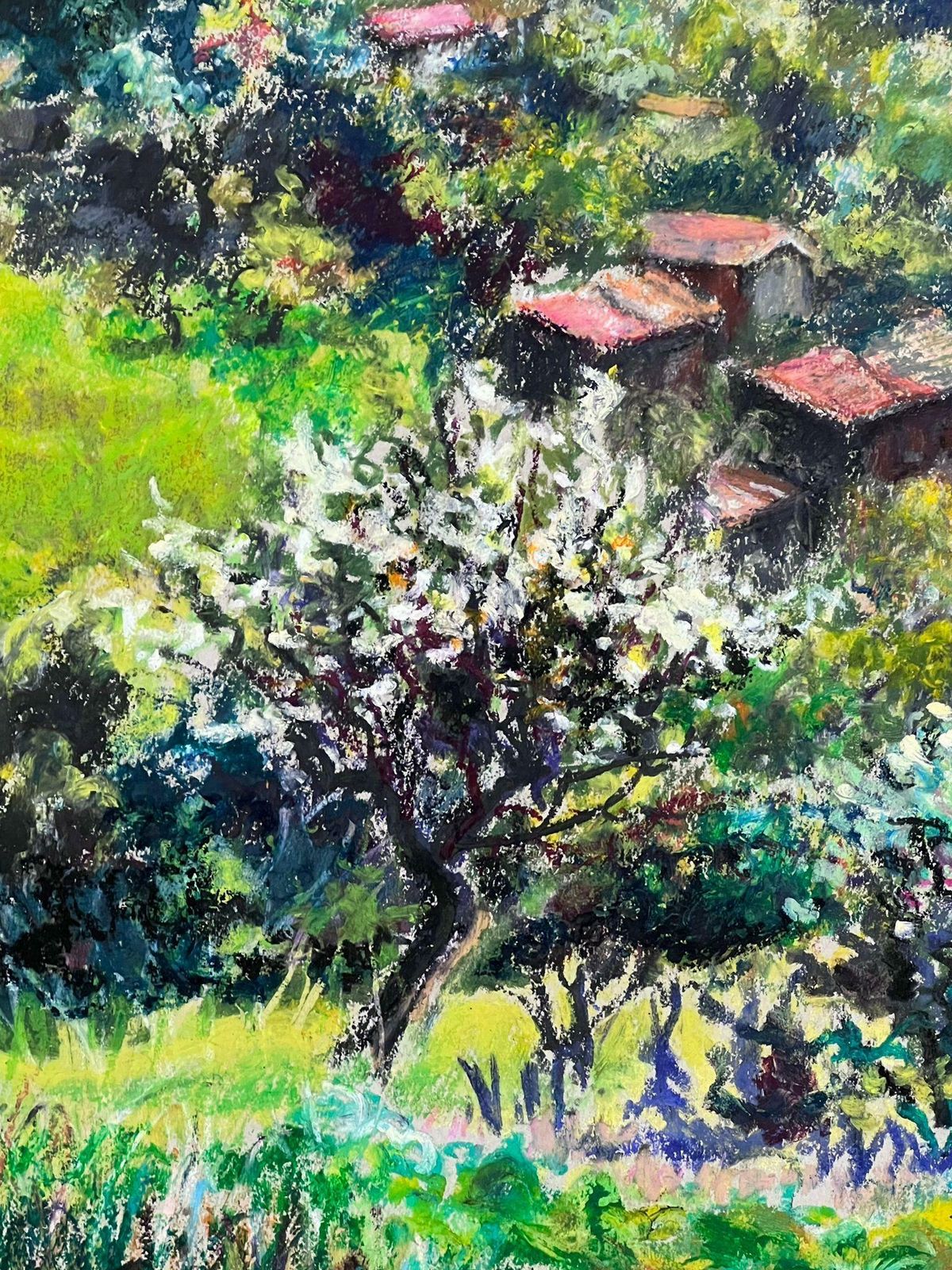 Josine Vignonlarge 1970's French Impressionist Pastel The Lake Of Castillon Provence1977 photo for sale