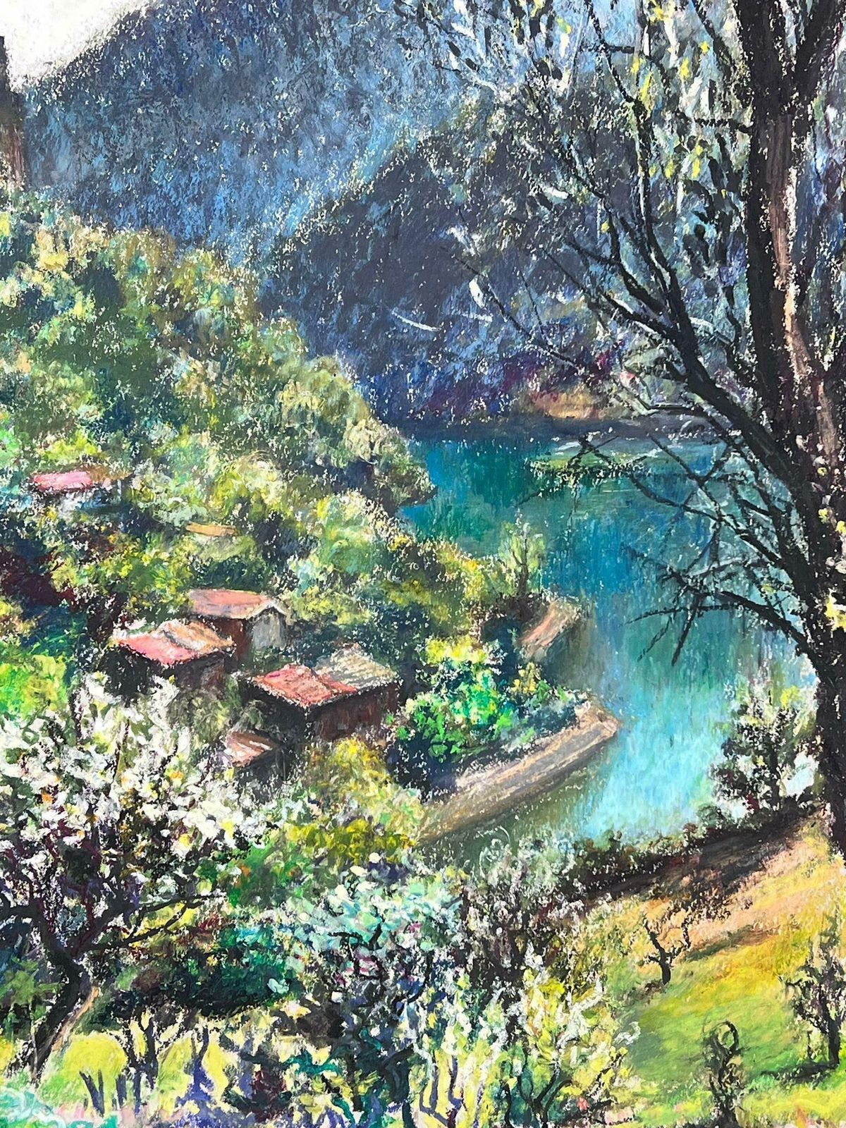 Josine Vignonlarge 1970's French Impressionist Pastel The Lake Of Castillon Provence1977 photo buy