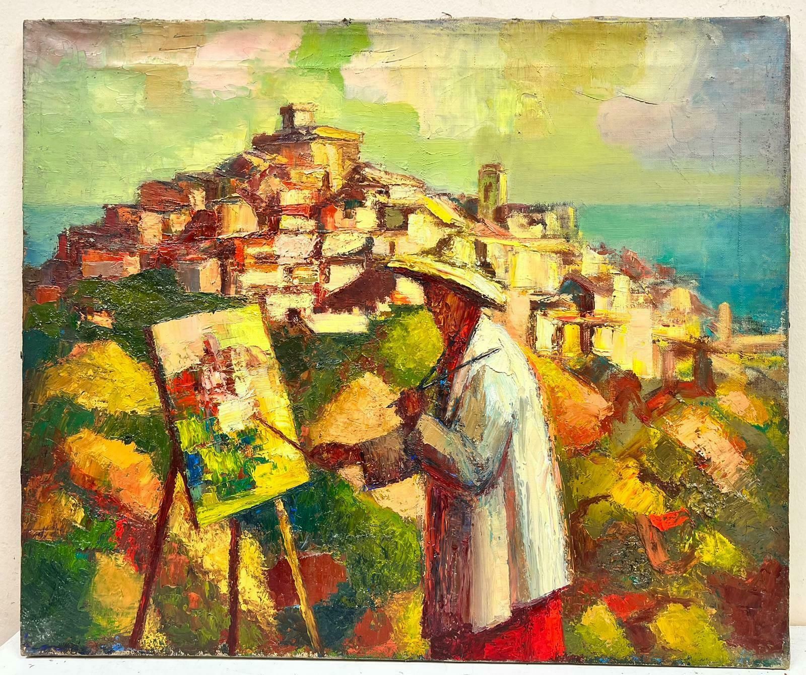 Josine Vignon1950's French Post Impressionist Cubist Oil Artist Painting At Easel In Provence1950's photo furniture