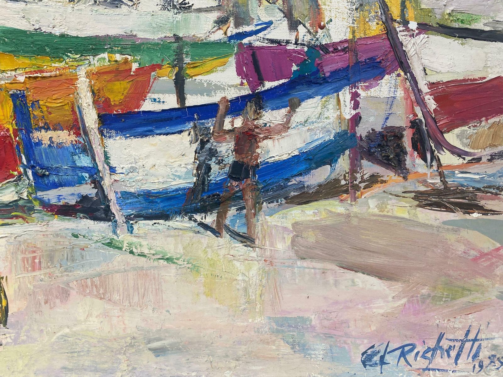 édouard Righetti (1924 2001)menton French Riviera Sunny Harbour French Mid Century Post Impressionist Oil1950's photo 2321.0