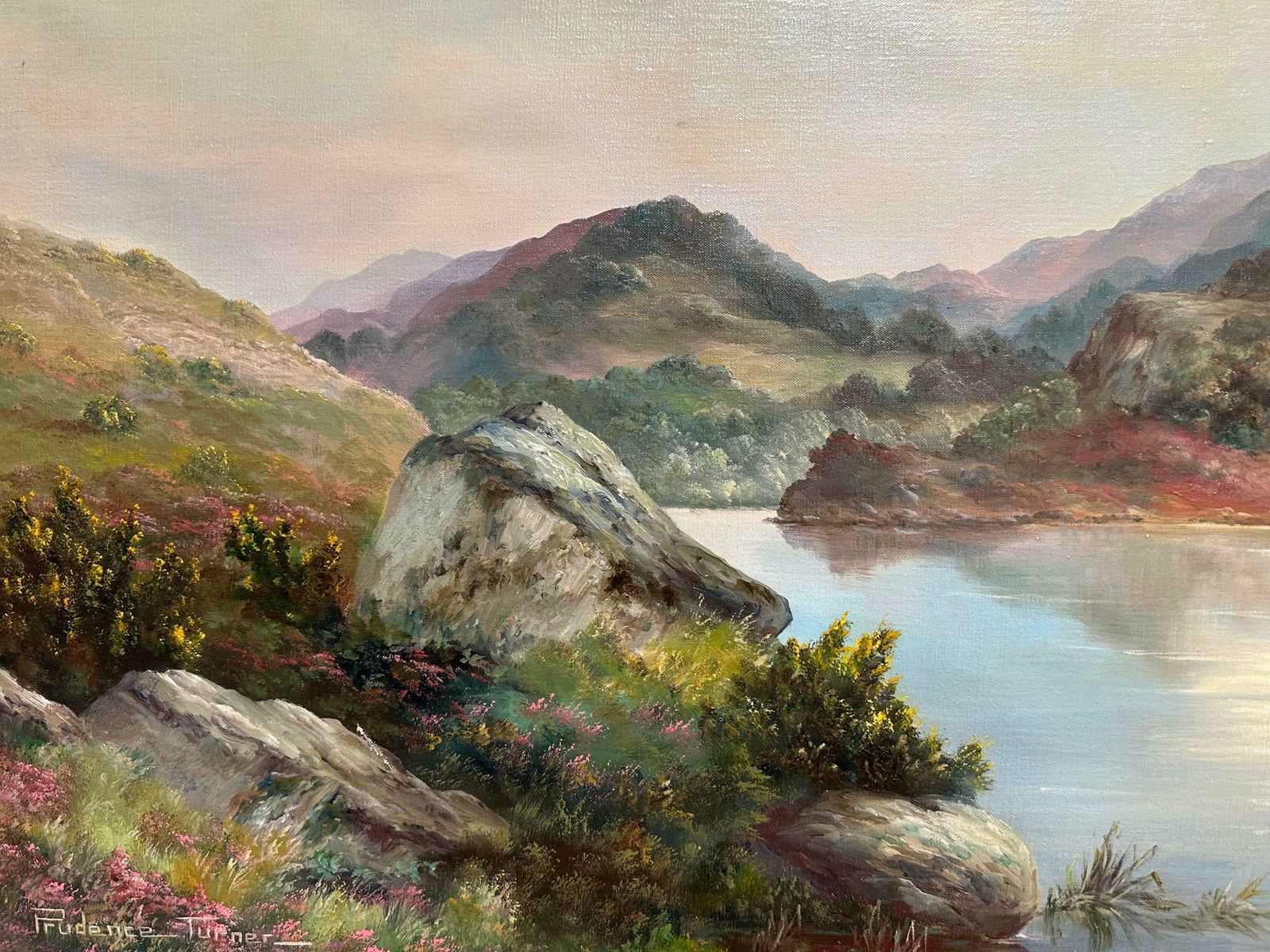Prudence Turnerloch Lomond Scottish Highlands Signed Oil Painting Listed British Artistc. 1970's photo vinterior