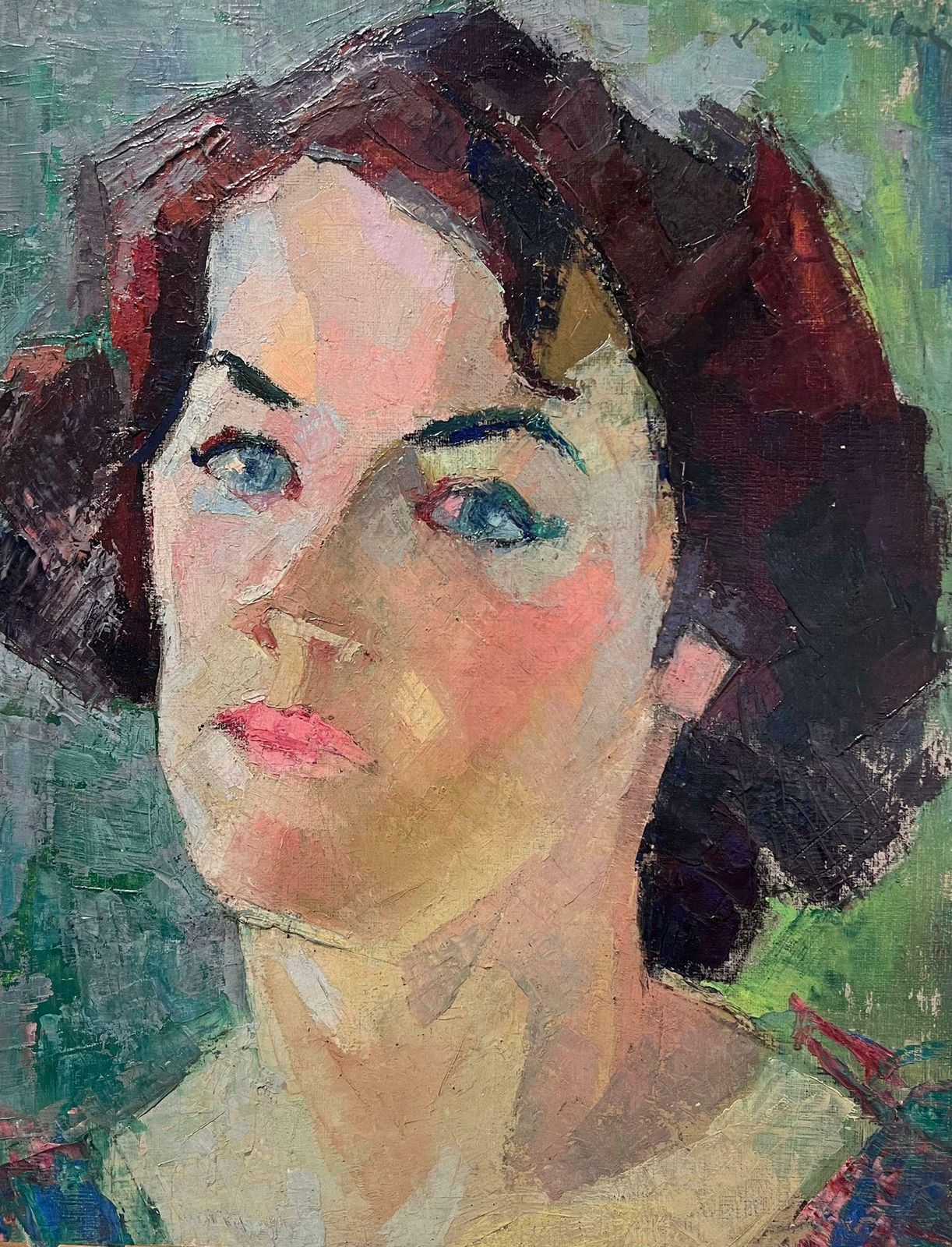Jean Dulacfine Mid 20th Century French Post Impressionist Oil Painting Portrait Of Lady1950's