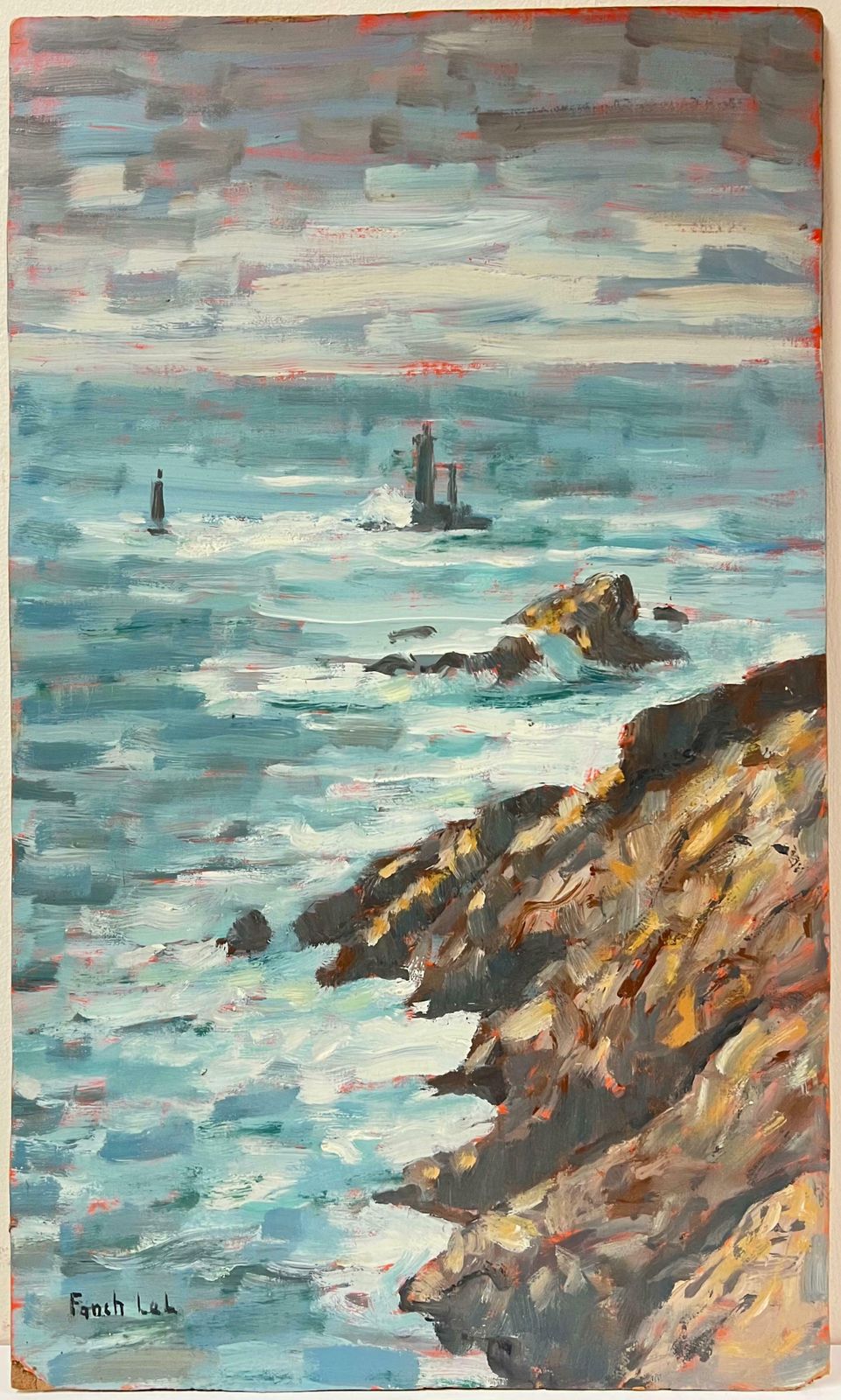 Fanch Lelcrashing Waves And Rocky Shoreline Coastal Landscape La Vielle Brittany France 20th Century photo furniture
