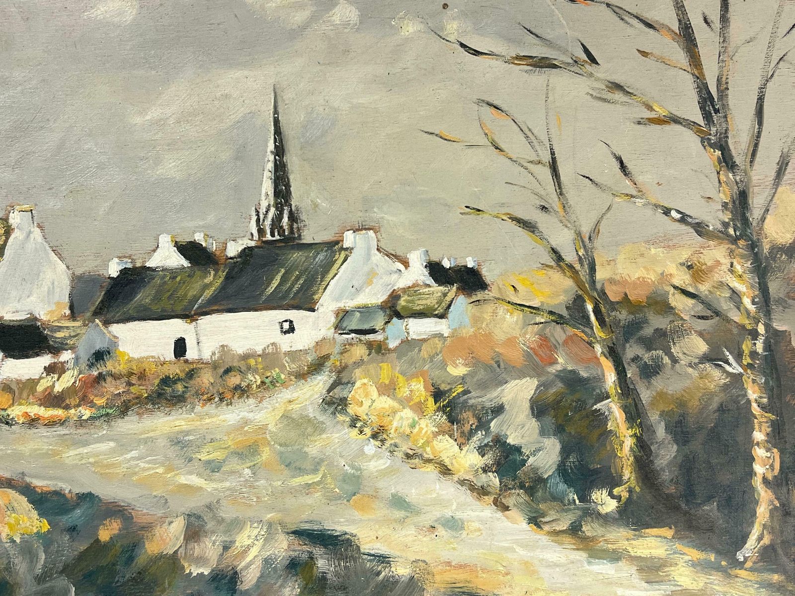 Fanch Lelquiet Rustic Village Track In Winter Peaceful Oil Landscape Painting 20th Century photo for sale