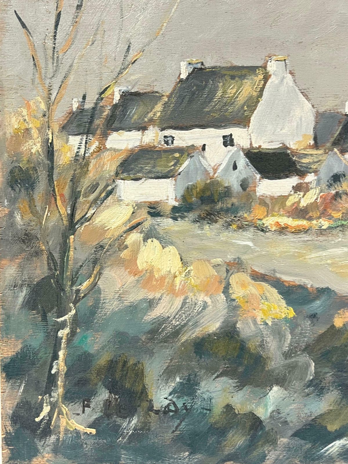Fanch Lelquiet Rustic Village Track In Winter Peaceful Oil Landscape Painting 20th Century photo 713.0