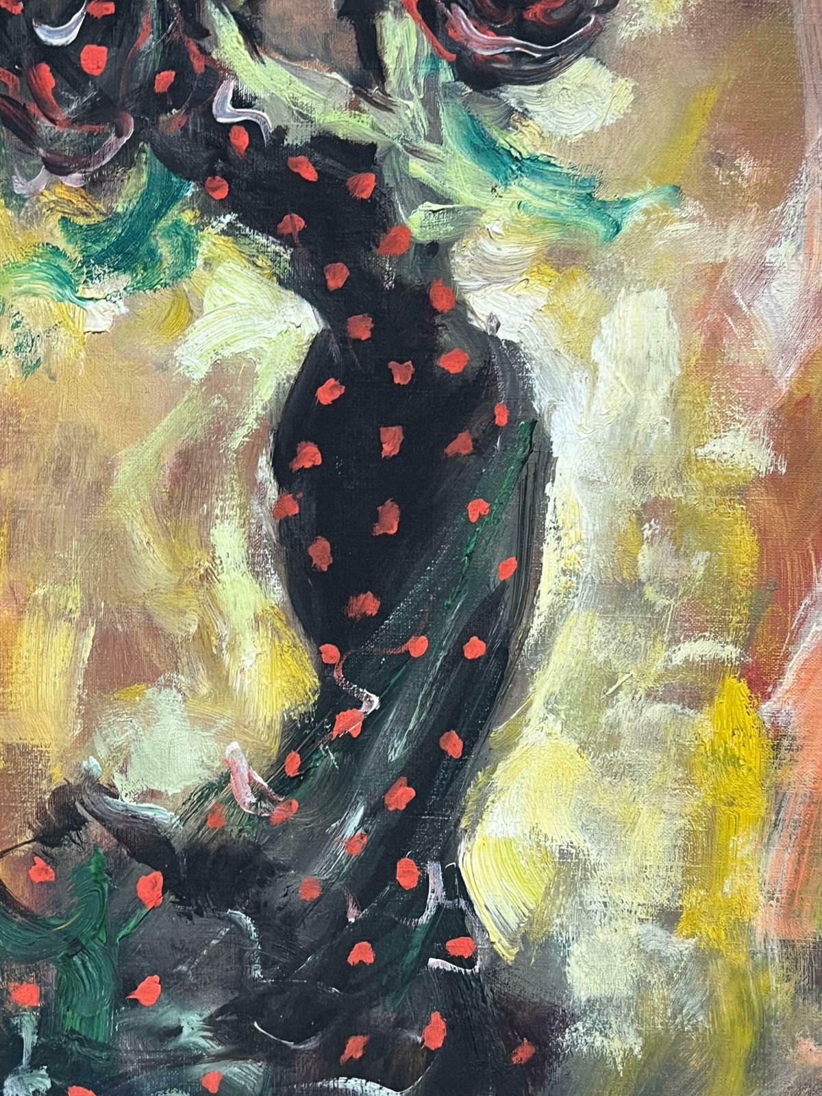 Unknown‘Rita’ Spanish Flamenco Dancer In Fiery Motion Vibrant Signed Oil Painting C.1960's photo Art