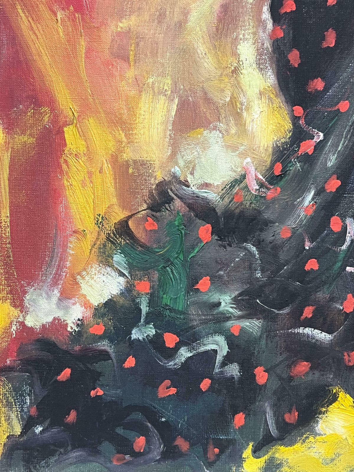 Unknown‘Rita’ Spanish Flamenco Dancer In Fiery Motion Vibrant Signed Oil Painting C.1960's photo 898.0