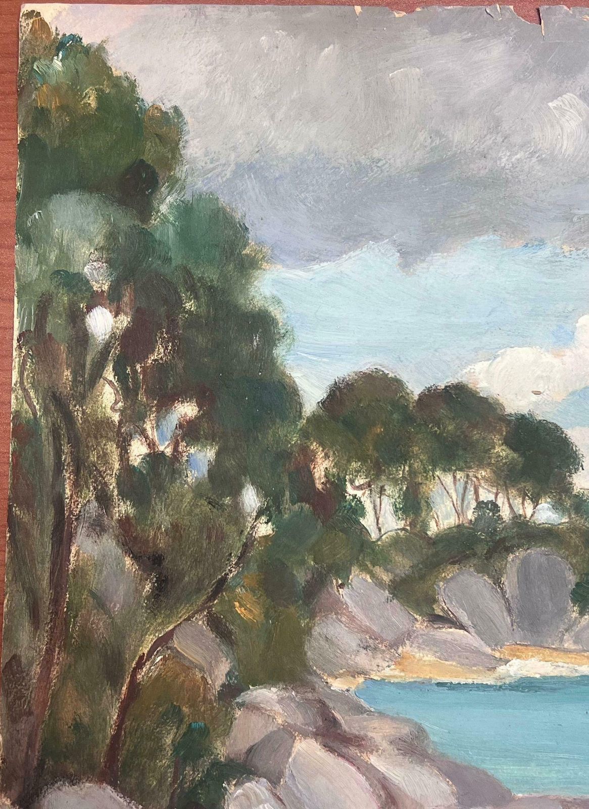 Louise Alix1930's French Oil Painting Clear Sea Rocky Beach Bay Landscape1930's photo for sale