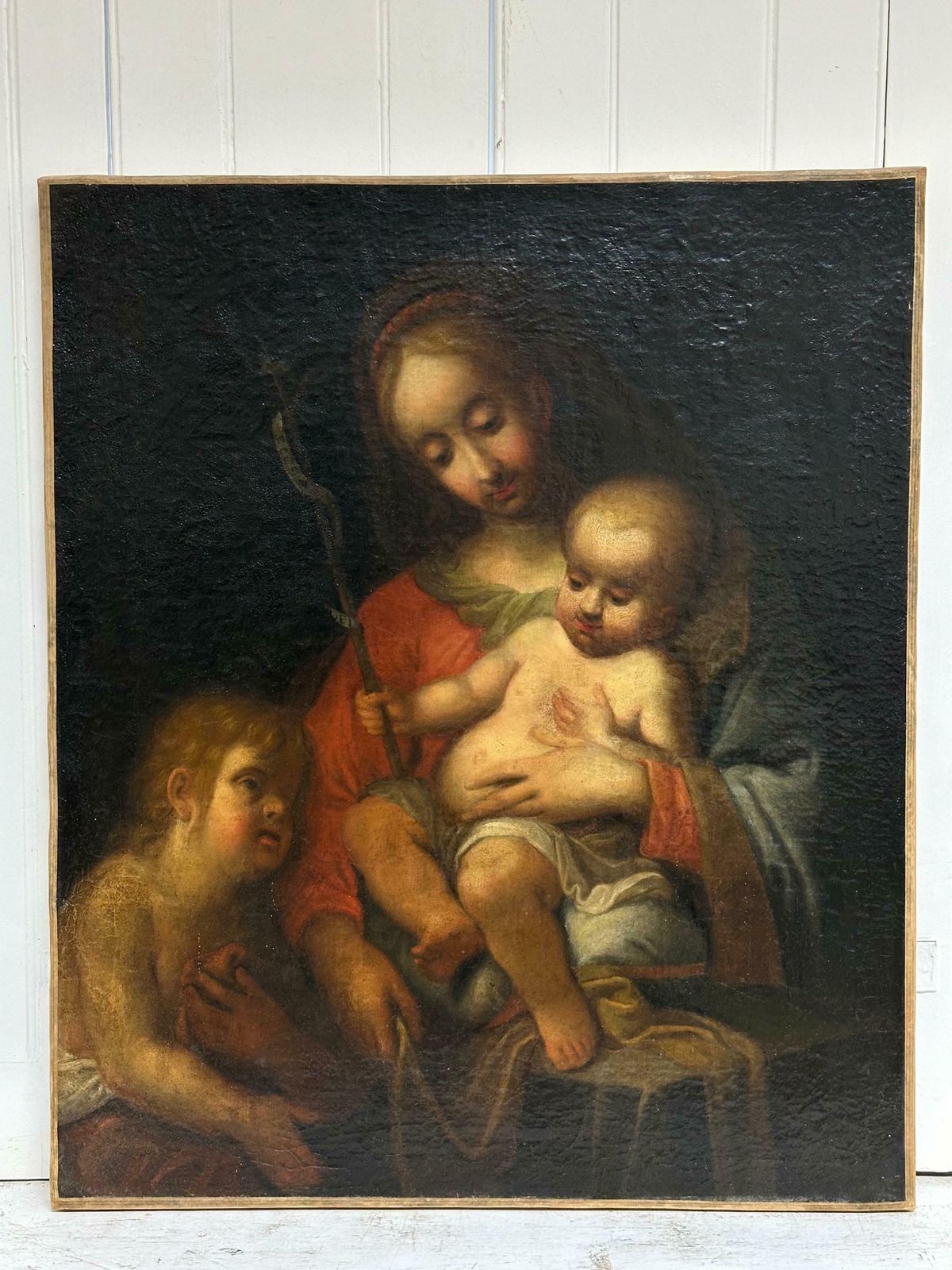 Italian 1700'sfine Italian Old Master Oil Painting C. 1700's The Madonna Christ Child St. John photo for sale