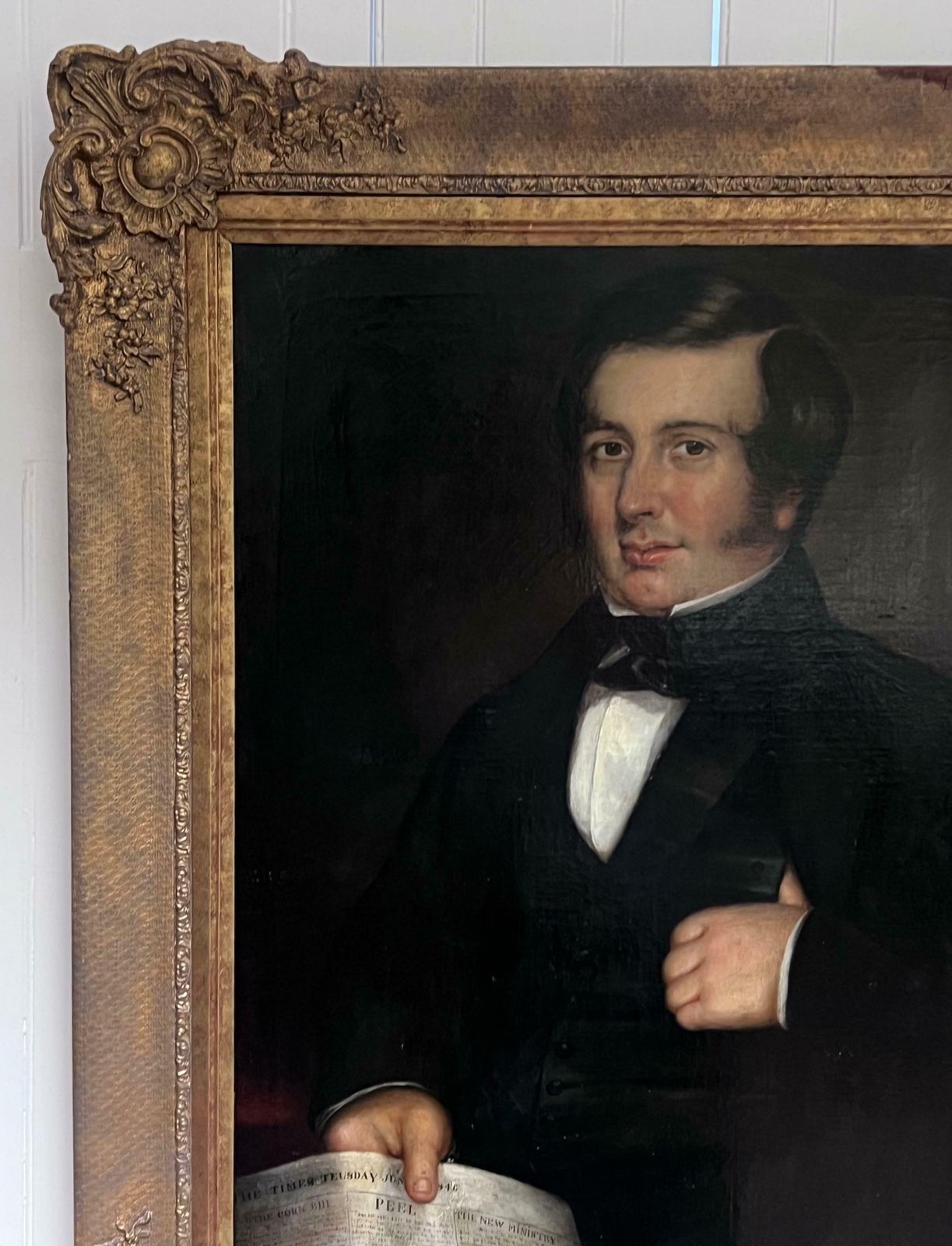 Early Victorian Englishvery Large 1840s English Portrait Of A Country Gentleman Holding Times Newspaper photo Art