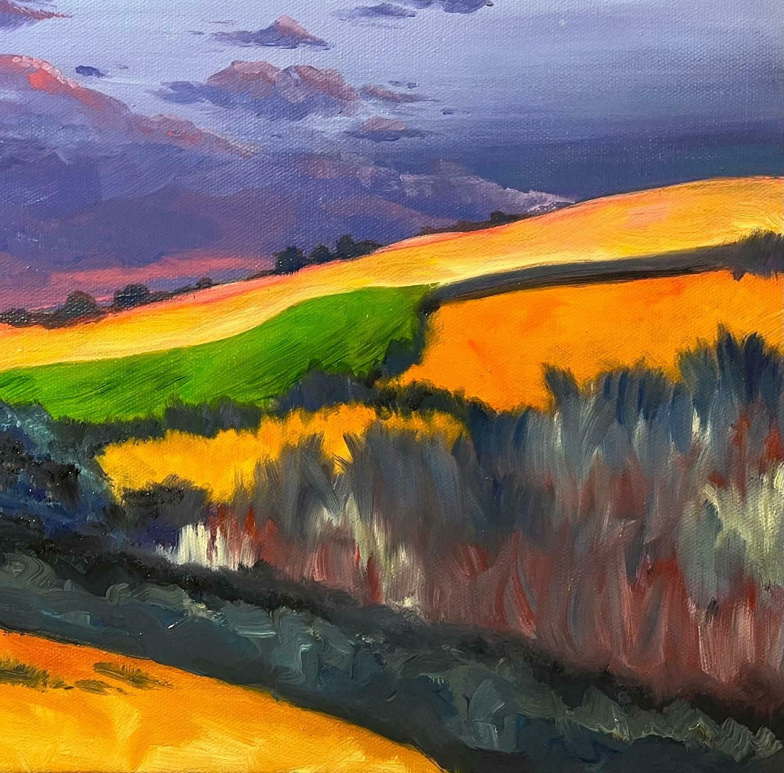 Minty Ramseyfauvist Painting Contemporary Purple Sunset Over Spanish Country Side Fields2024 photo Art