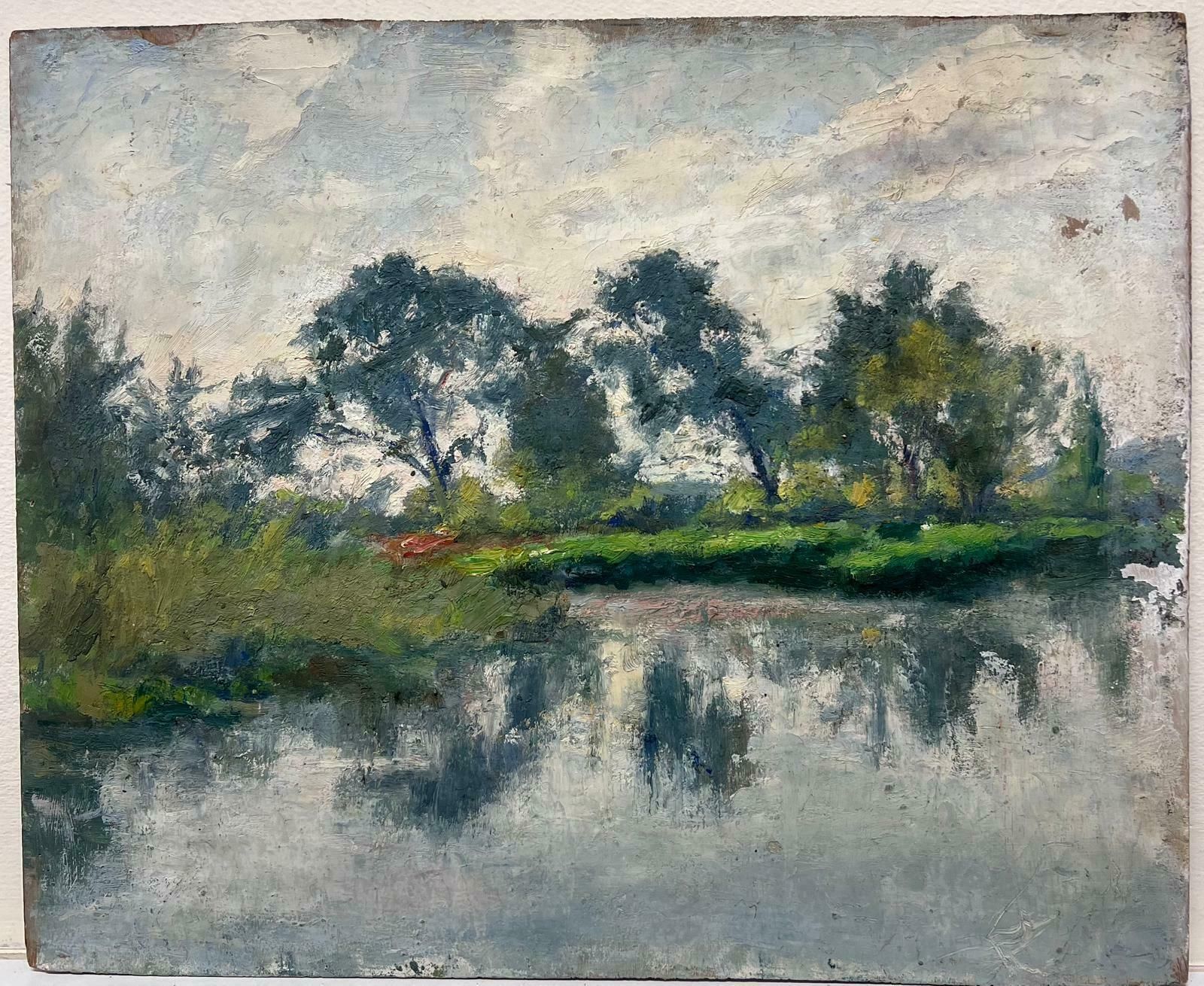 Charles Martin Sauvaigofine Antique French Impressionist Signed Oil Painting Beautiful River Landscape photo furniture