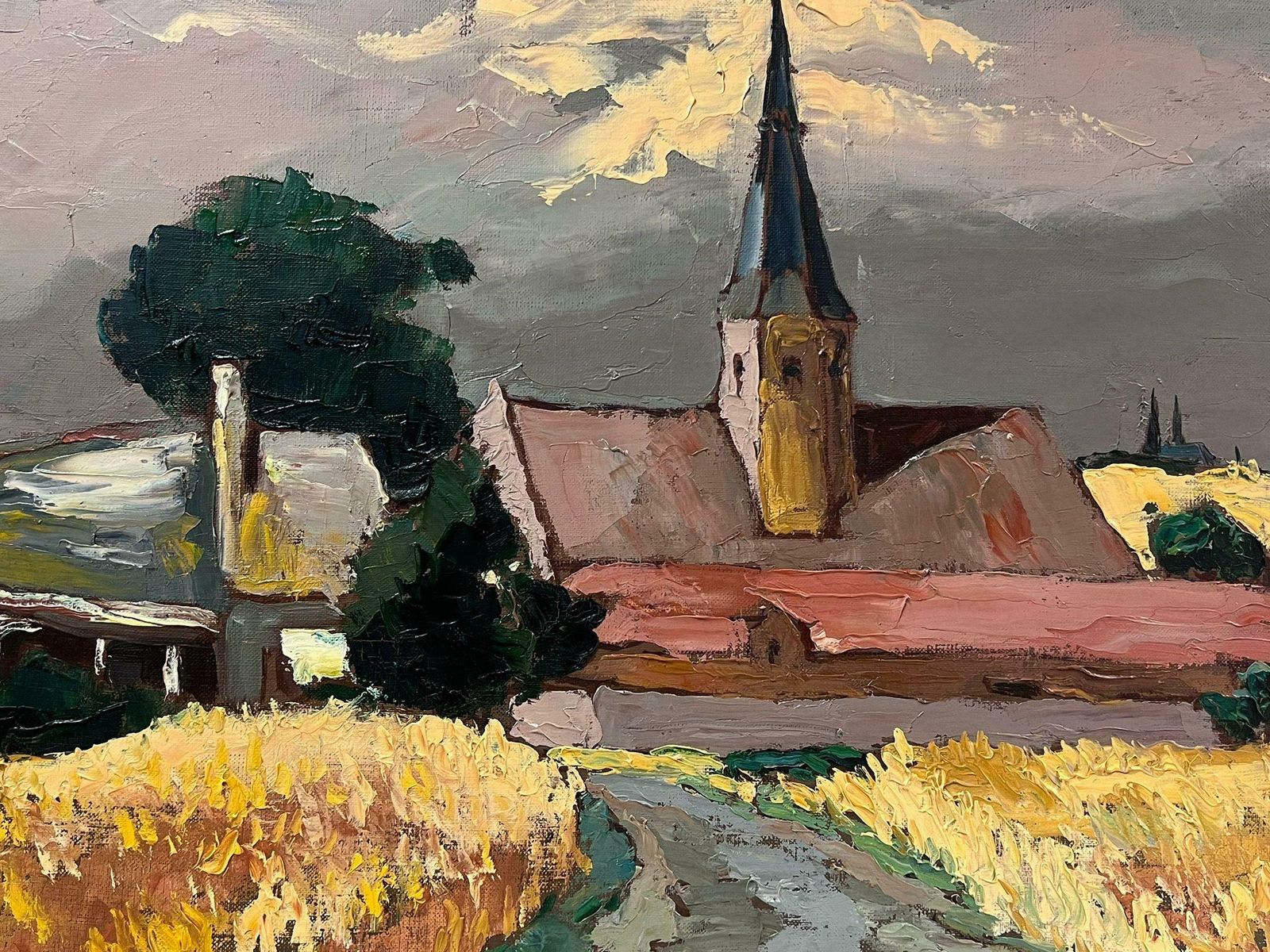 Georges Bordonovecontemporary French Impressionist Oil Church At The End Of The Corn Fields photo for sale