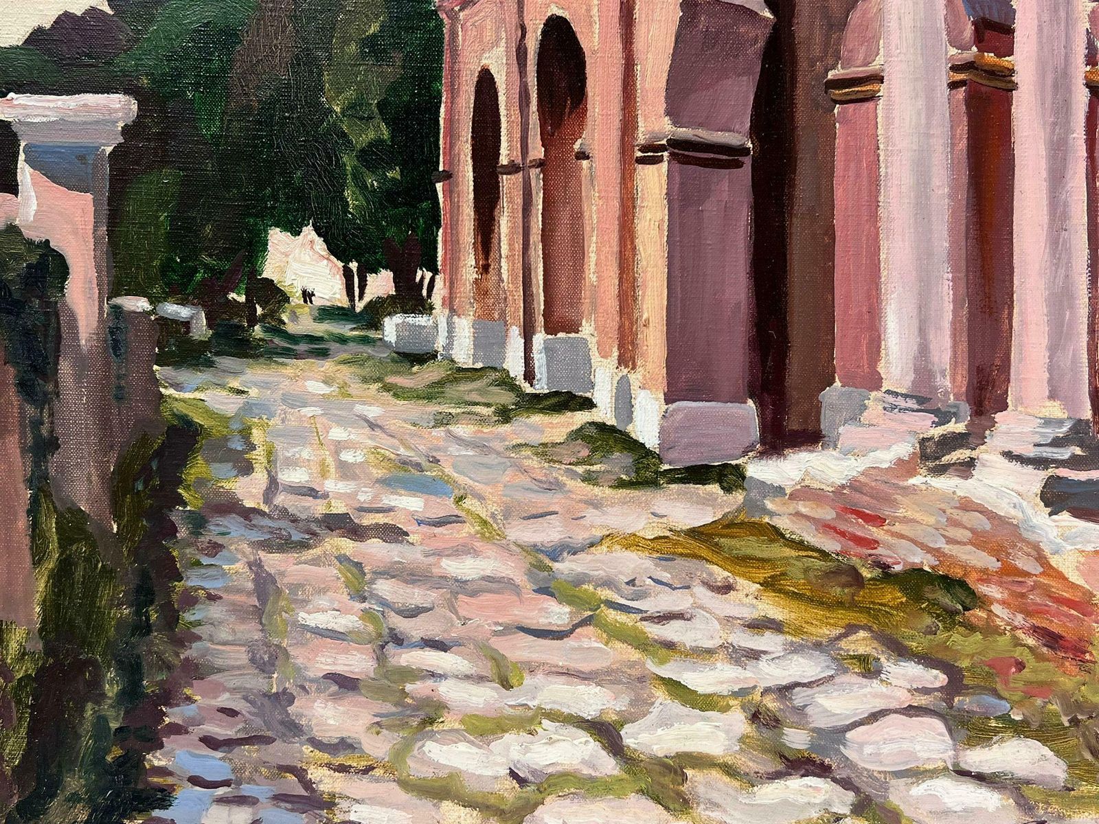 Georges Bordonovepink Stone Pillar Building Ruins Contemporary French Impressionist Oil photo Art