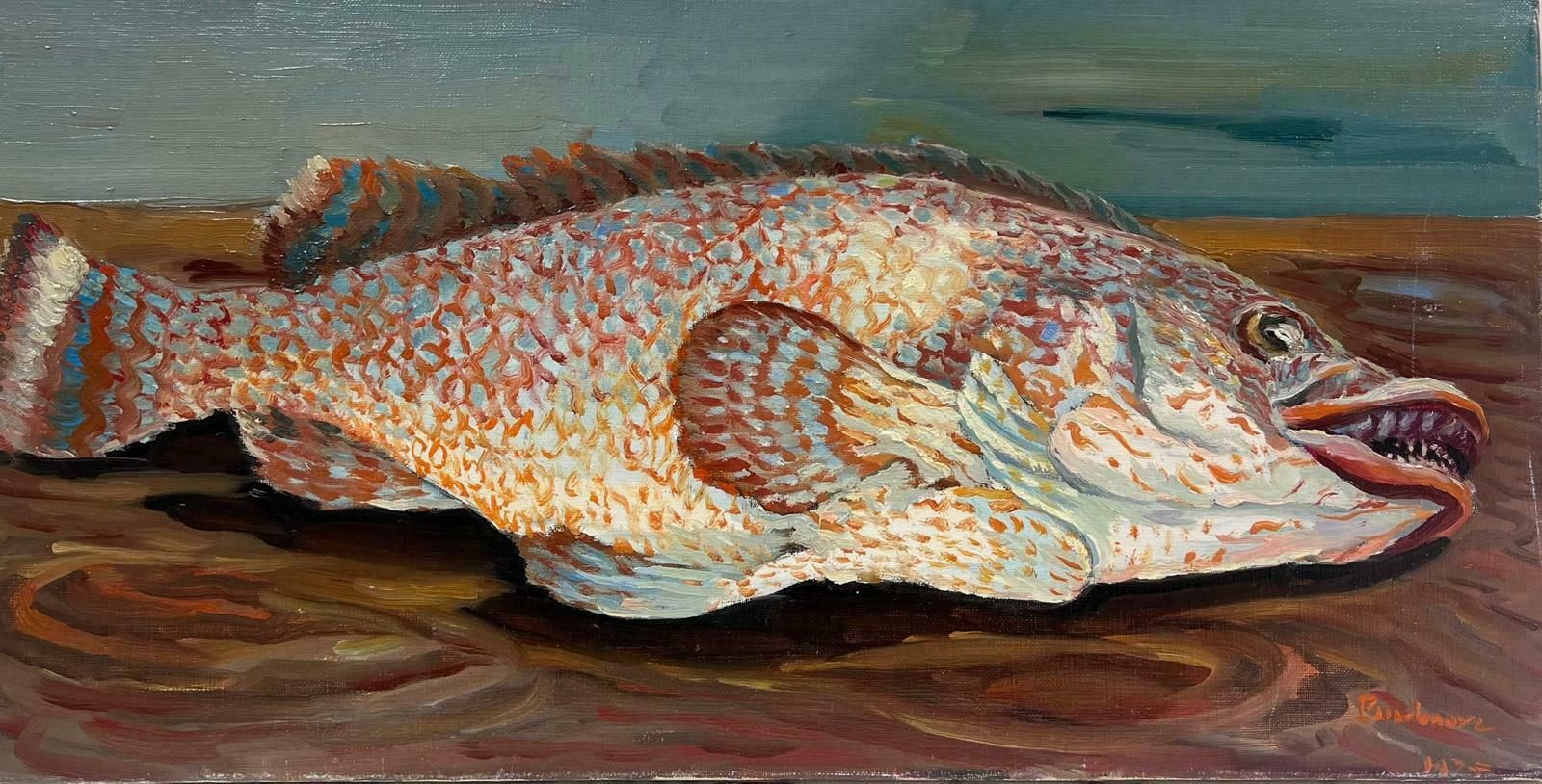 Georges Bordonove1970's French Impressionist Signed Oil Still Life Of An Exotic Fish photo for sale